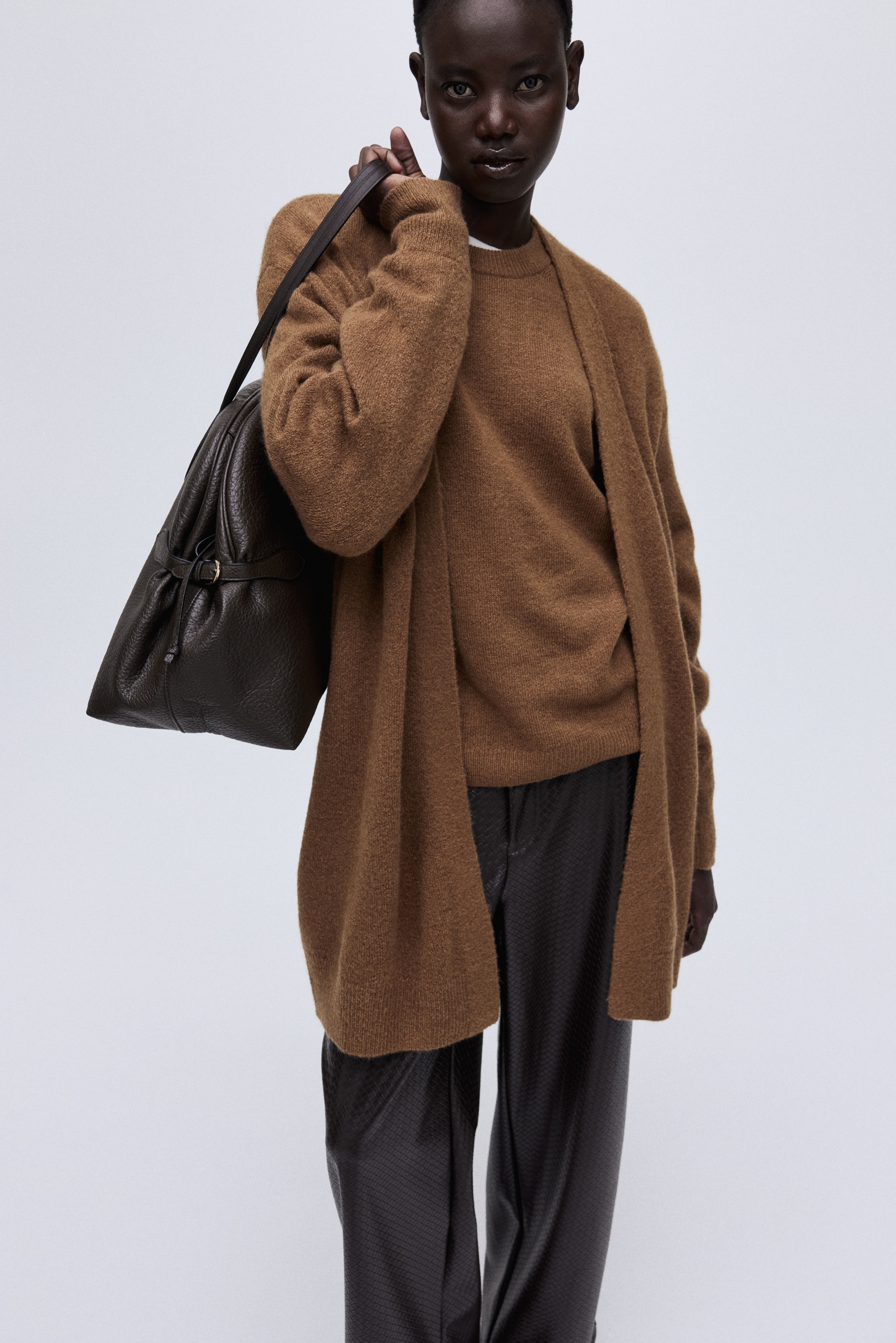 Long Cardigan - Brown/Dark gray/Dark brown/Black/Light beige melange