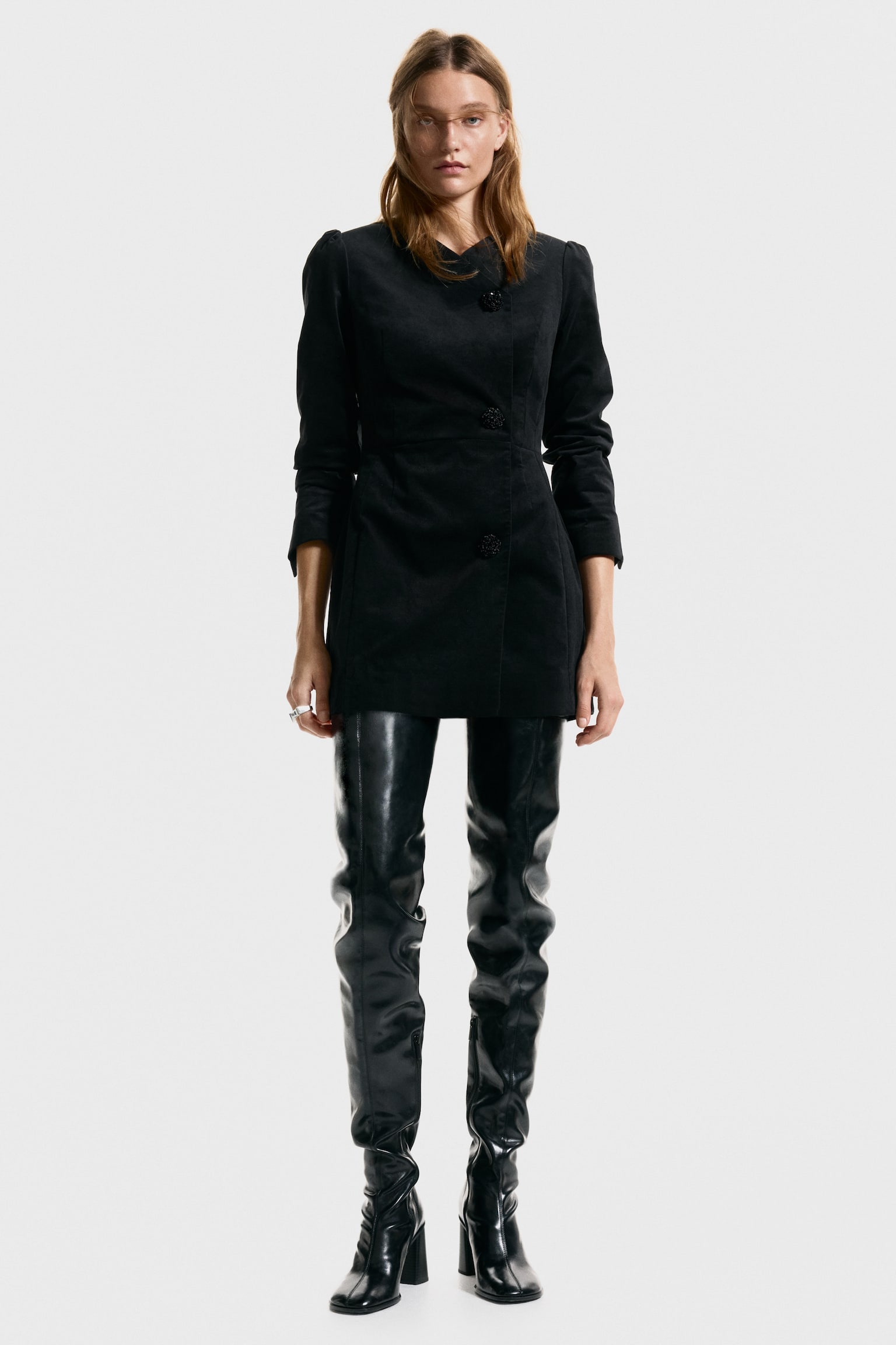 Sametové šaty sako - Černá - 2