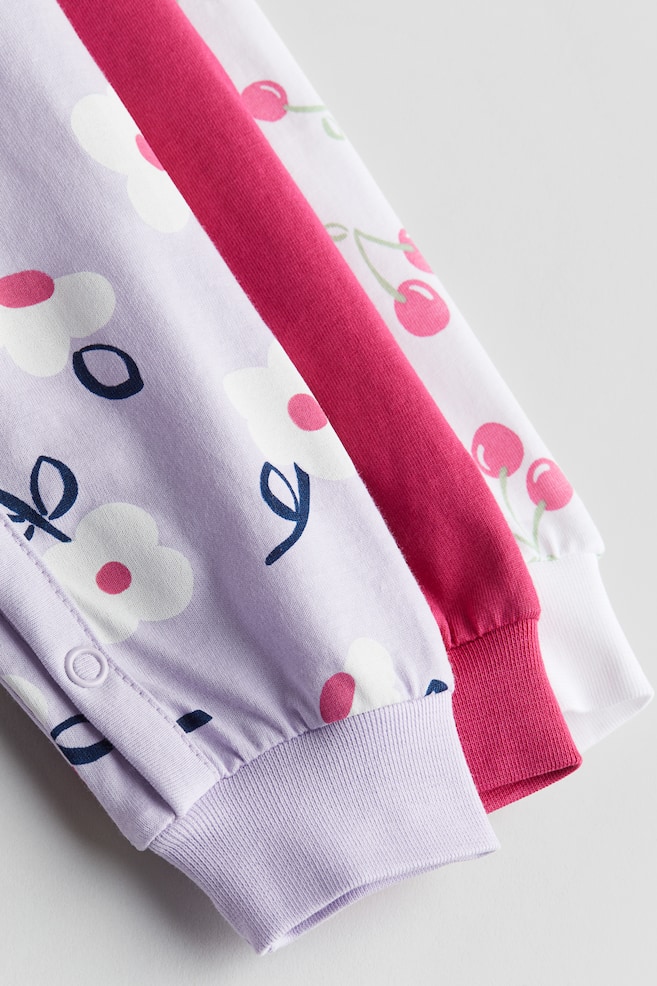 Lot de 3 pyjamas en coton - Violet clair/fleuri/Écru/fleuri/Beige clair/girafes/Vert menthe/dragons/dc/dc/dc - 2