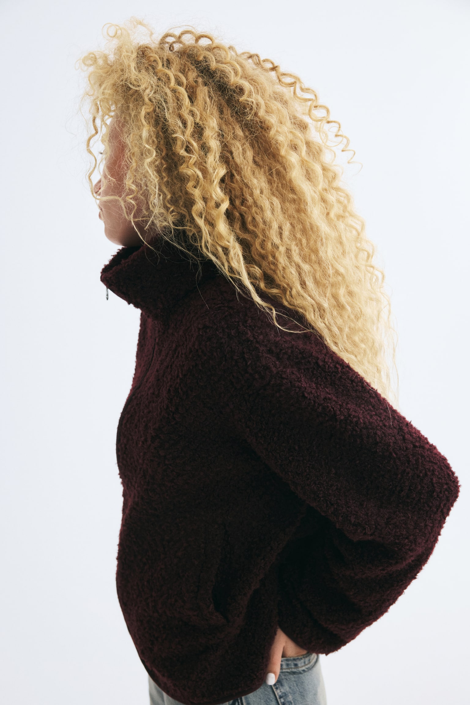 Женская куртка H&M Teddy Fleece, цвет: Бордовый — фото 6
