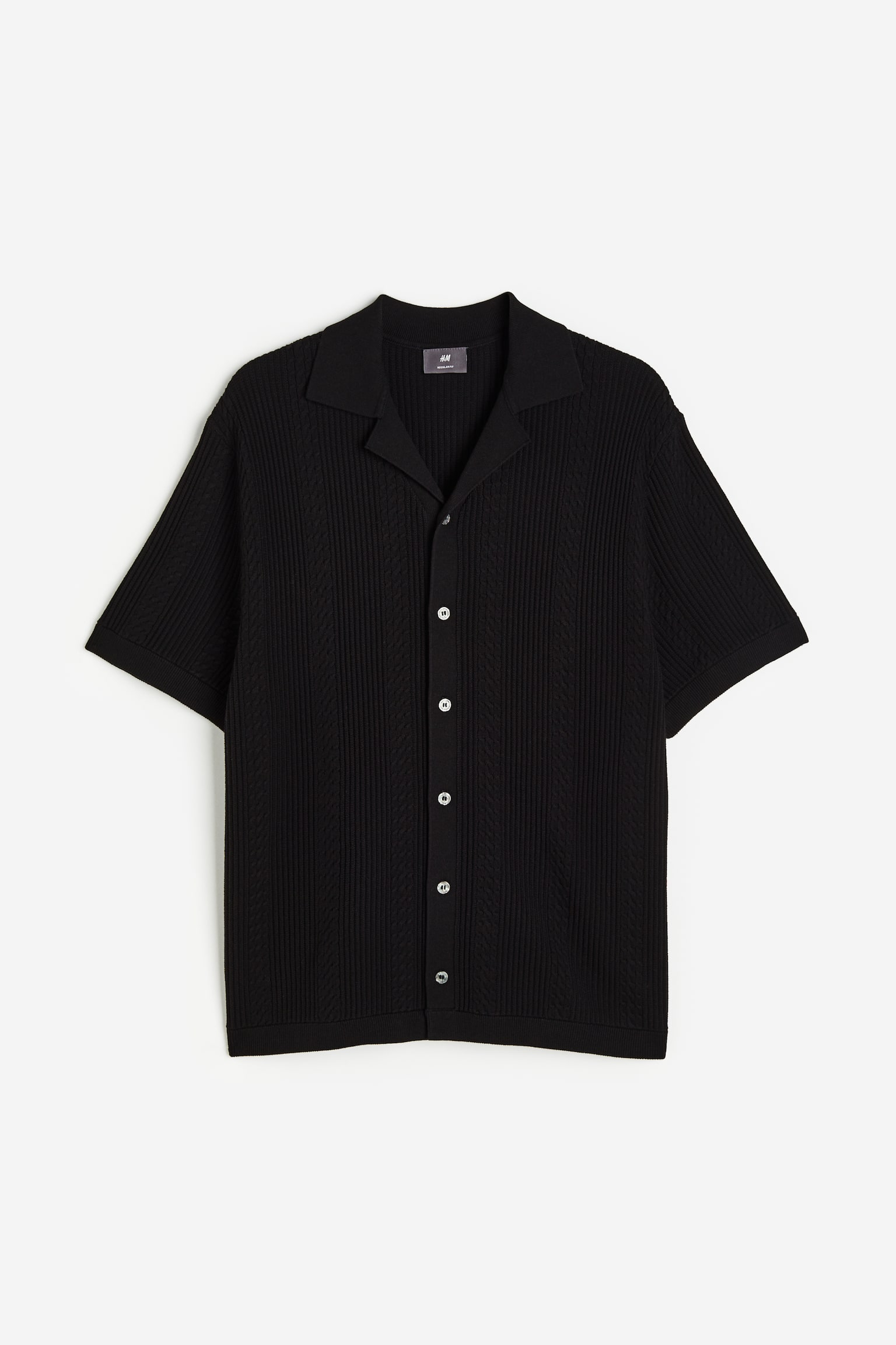 Regular Fit Textured Knit Resort Shirt - Black/White - 2