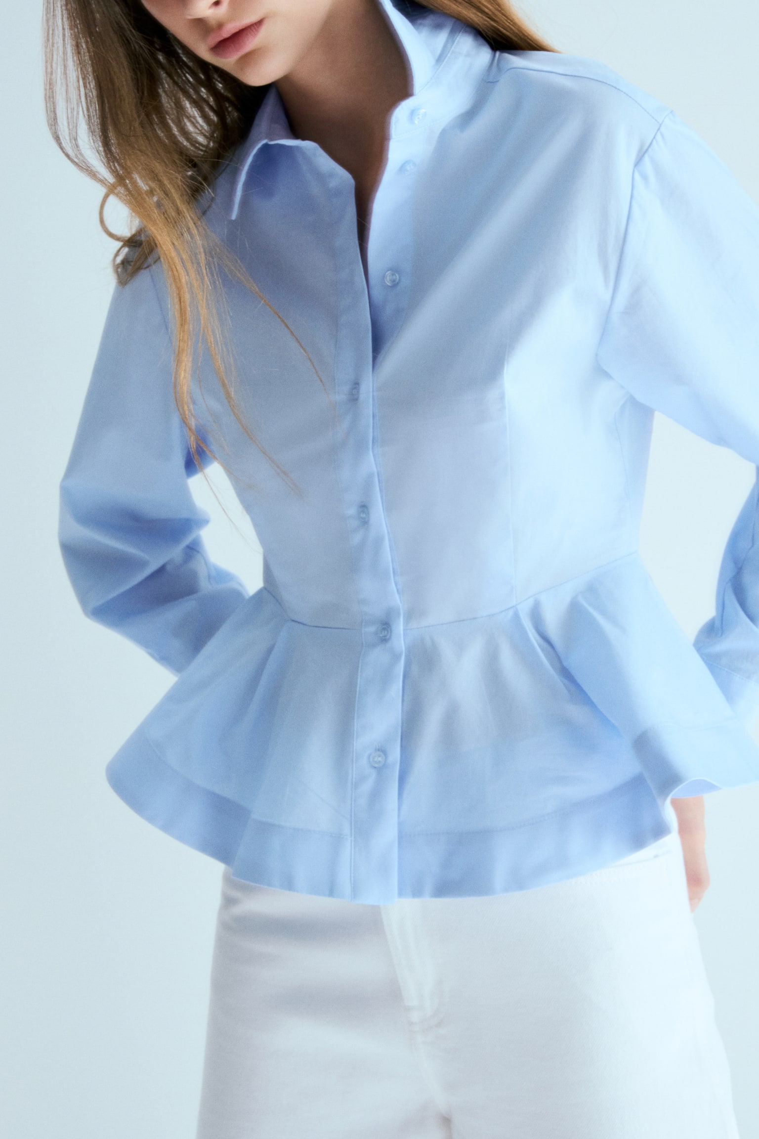 Poplin peplum shirt - Light blue/White - 3