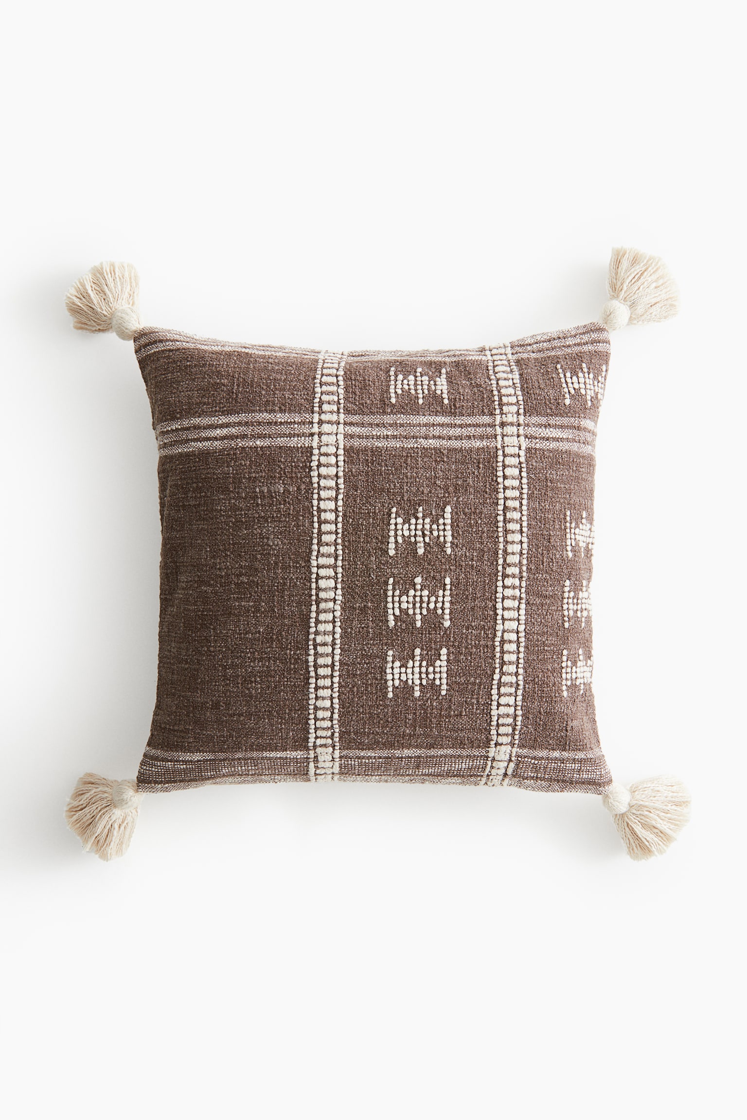 Tasselled cushion cover - Brown/Patterned - 1