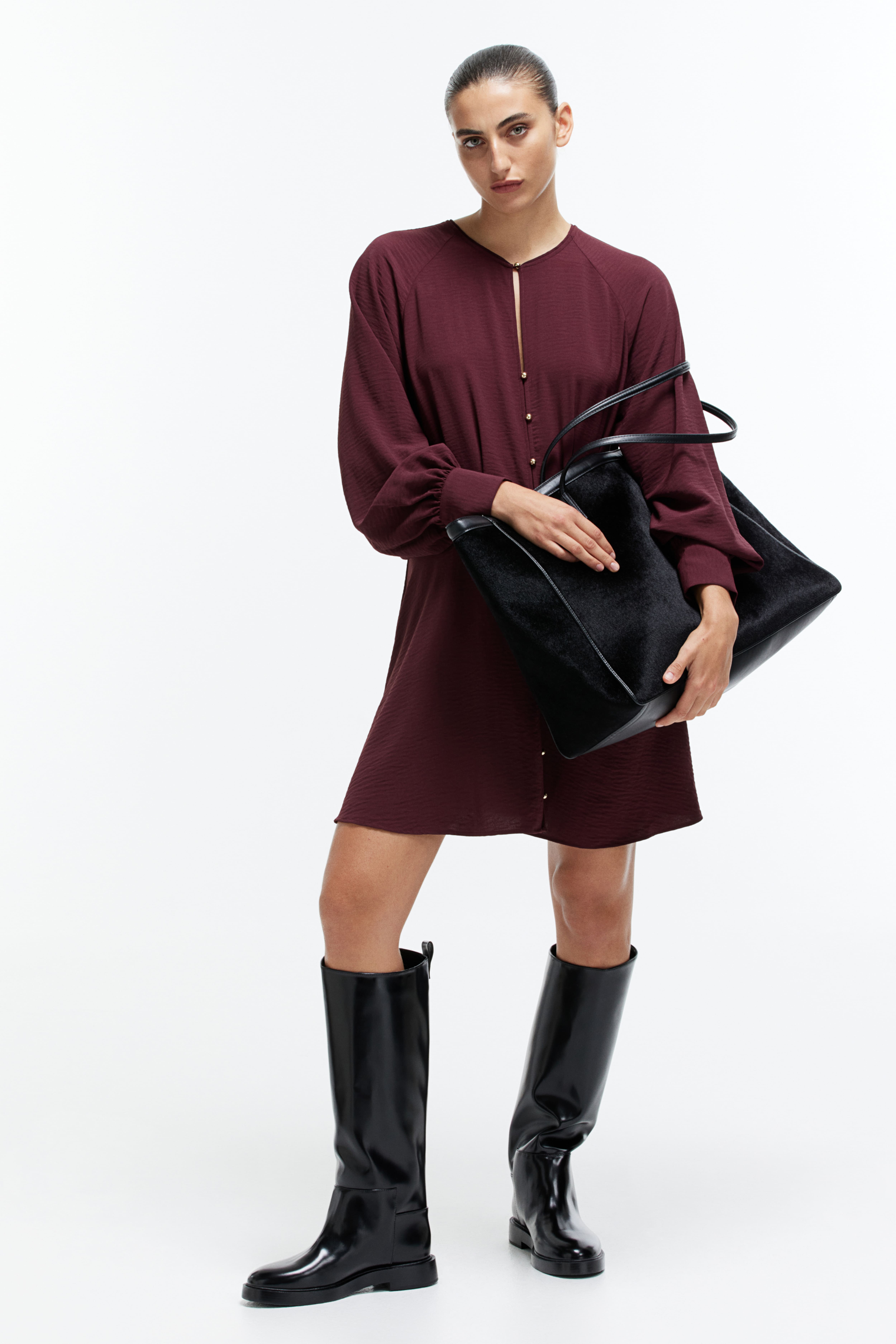 Robe a manches longues Bordeaux FEMME H M FR