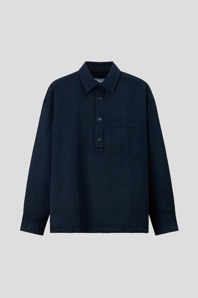 Loose Fit Popover Shirt - Navy blue - 1