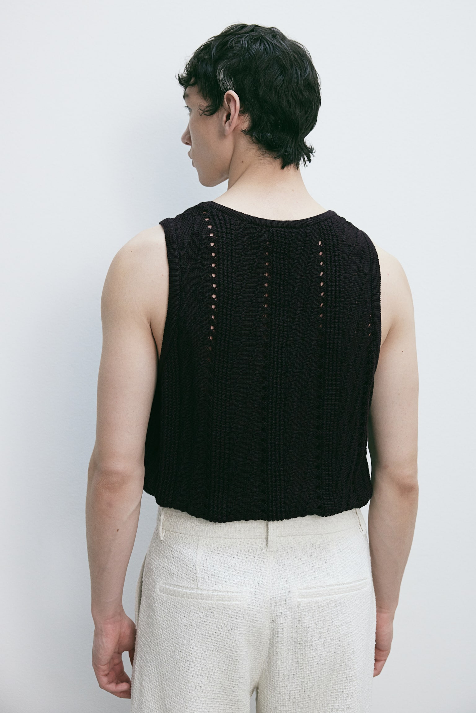 Regular Fit Pattern-knit top vest - Black/White - 3