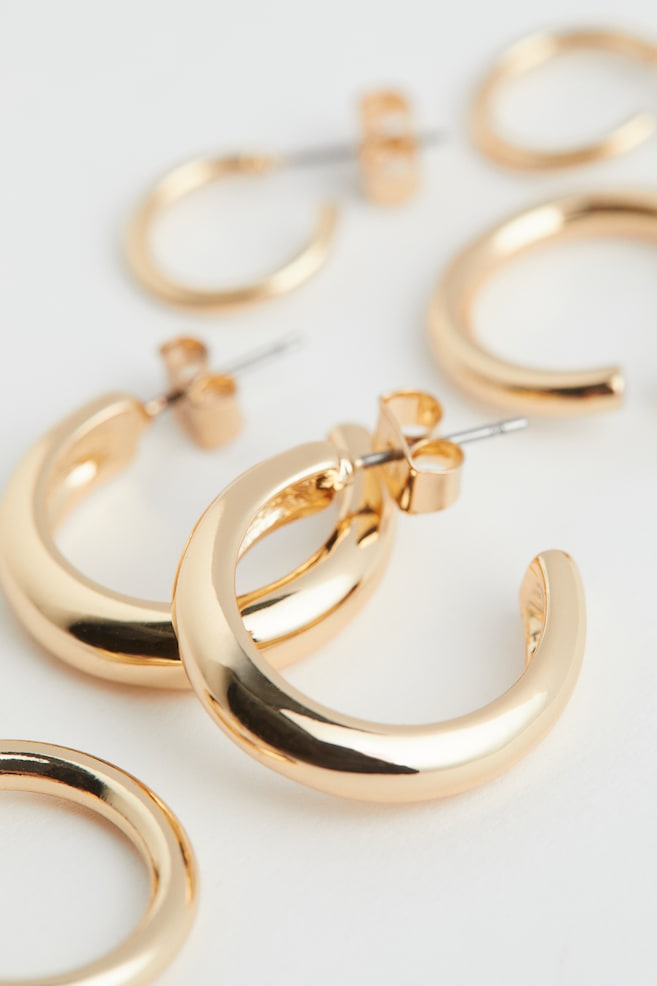 3 pairs hoop earrings - Gold-coloured - 2