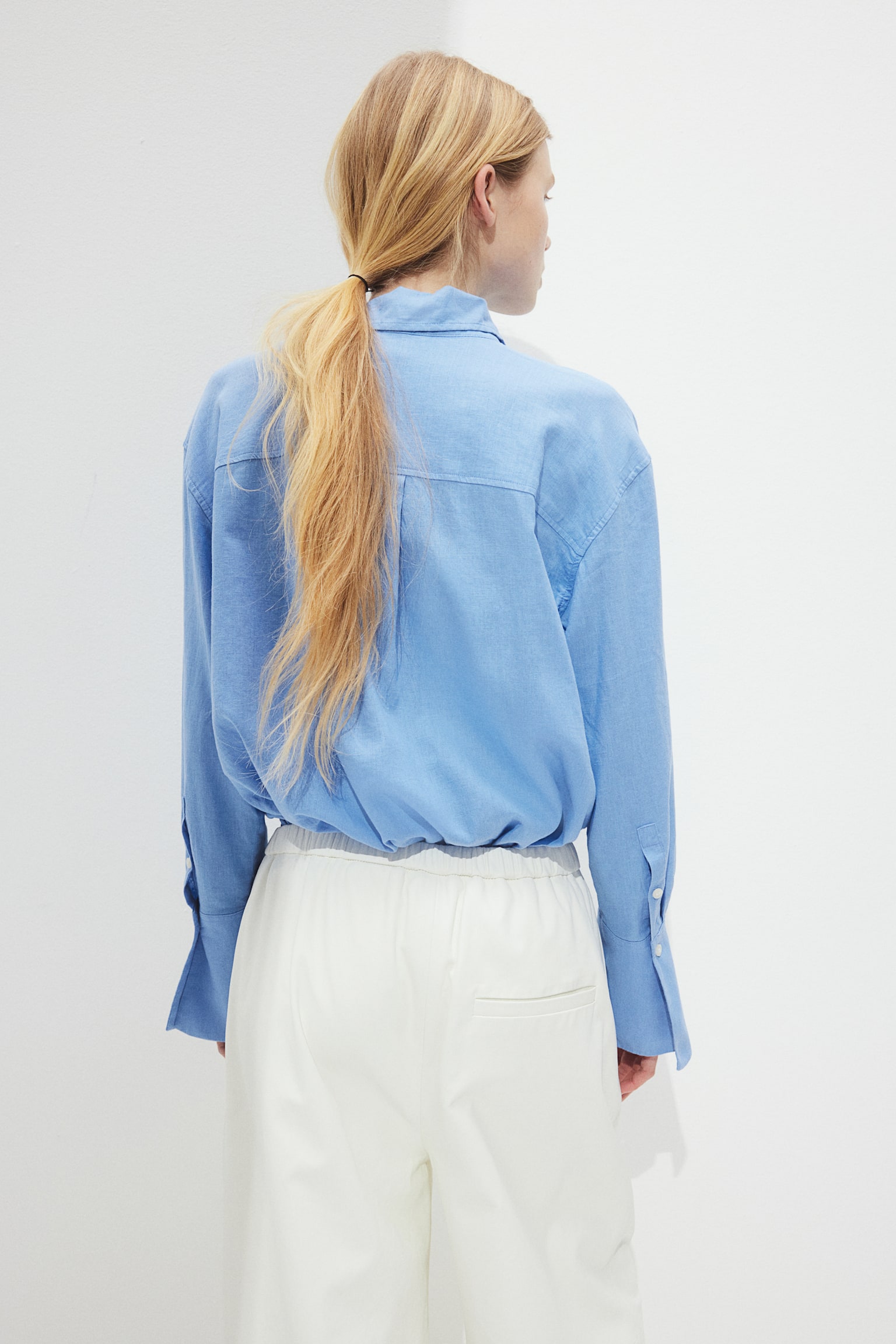 Oversized linen-blend shirt - Blue/White/Blue striped - 6