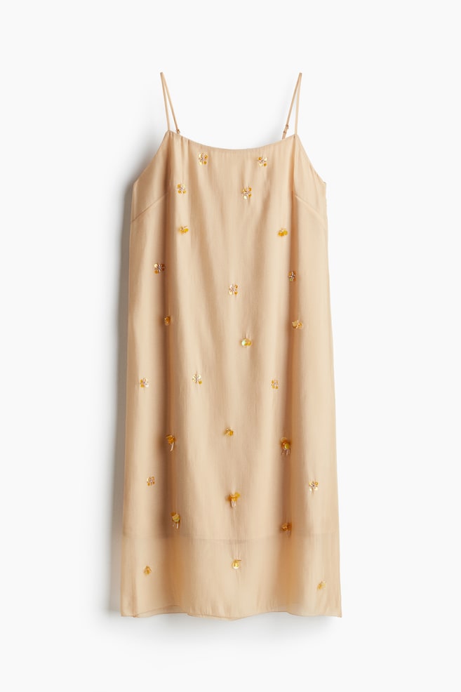 Transparentes Trägerkleid mit Verzierungen - Beige - 1