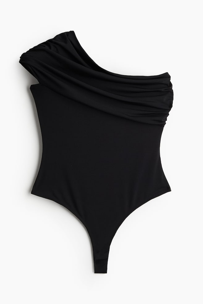 Drapierter One-Shoulder-Body - Schwarz/Weiß - 1