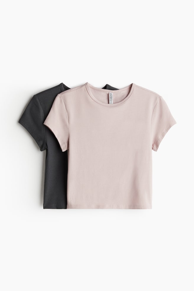 2-pack T-shirts - Light pink/dark gray/White/black/Black/striped - 1