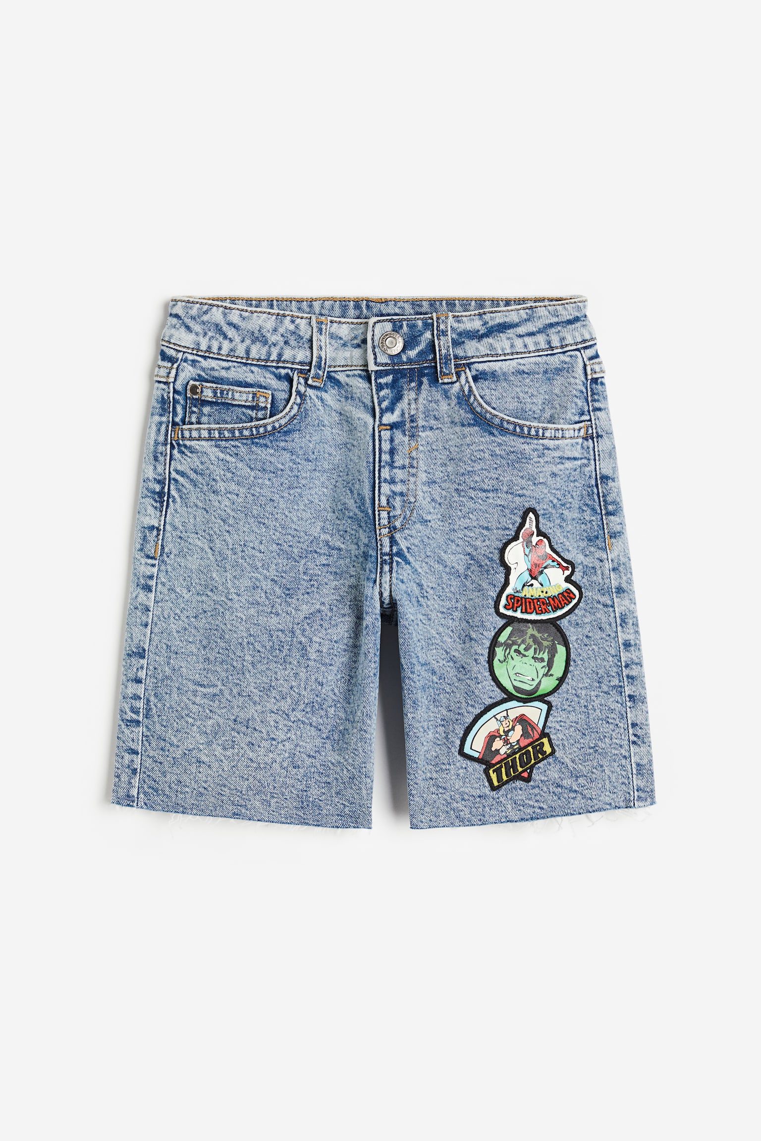 Motif-detail denim shorts - Denim blue/The Avengers - 1