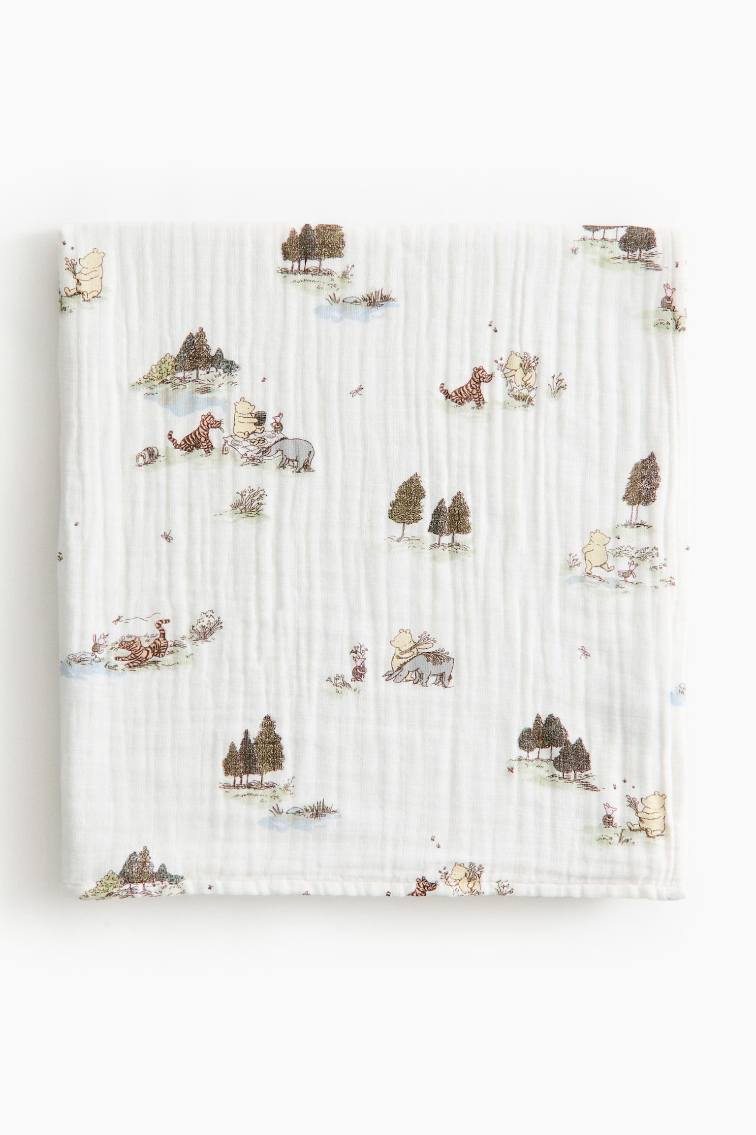 Mönstrad babyfilt i muslin - Ljusgrön/Nalle Puh/Ljusblå/Nalle Puh - 1