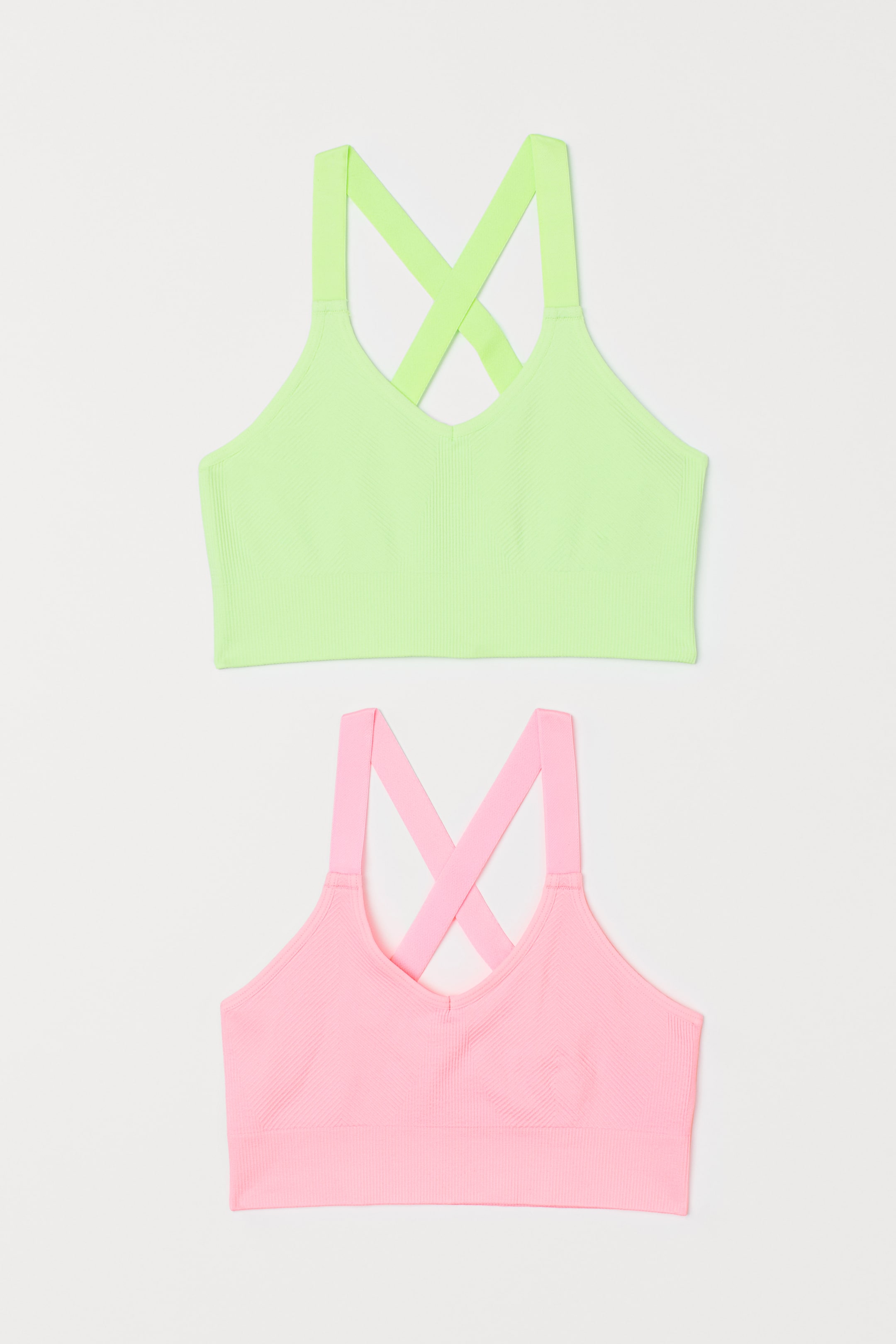 View larger image: 2-pack Seamless Sports Tops - Neon green/coral pink - Kids | H&M US 1