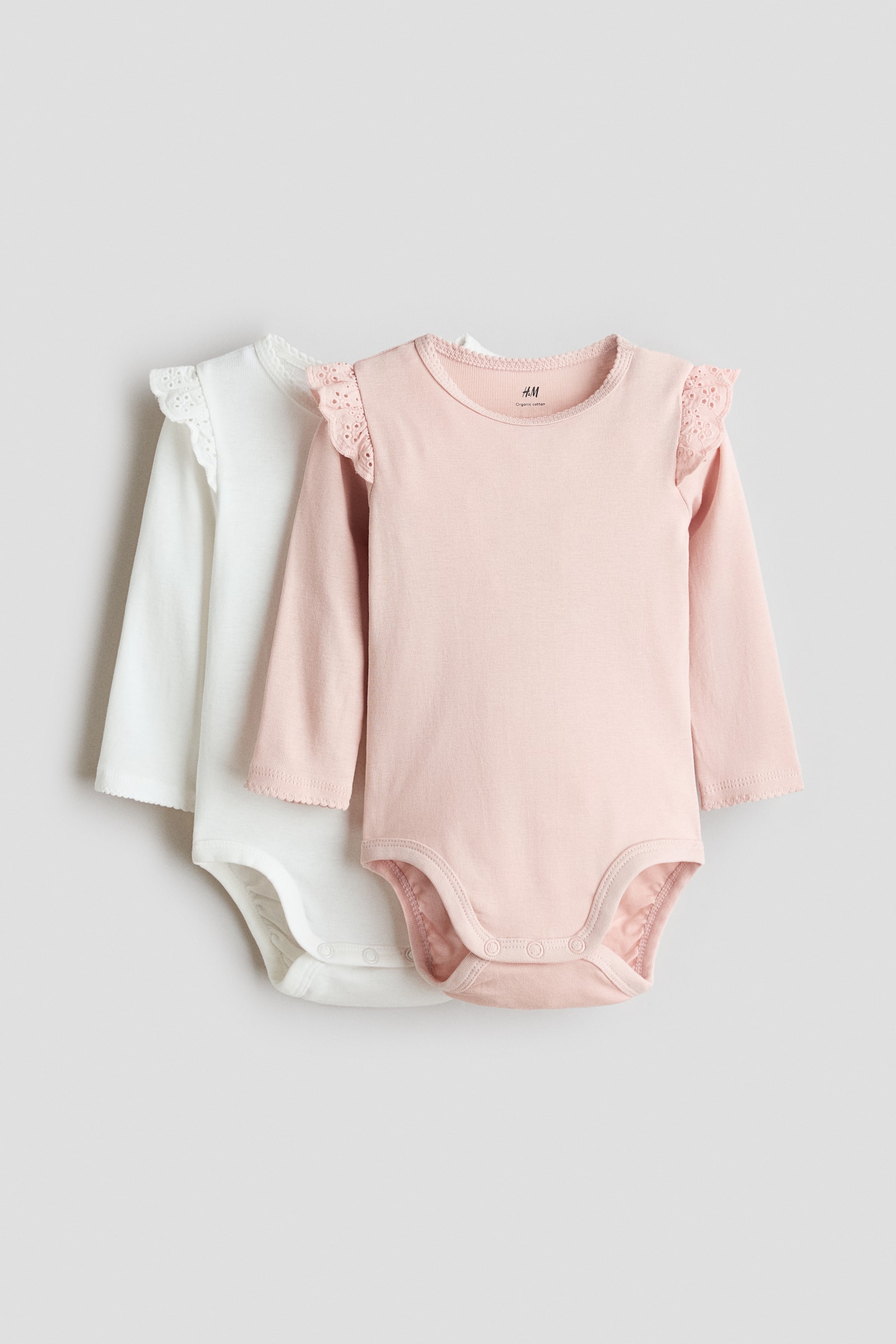 Bộ 2 bộ bodysuit cotton viền diềm nhún - Màu trắng/Hồng phấn