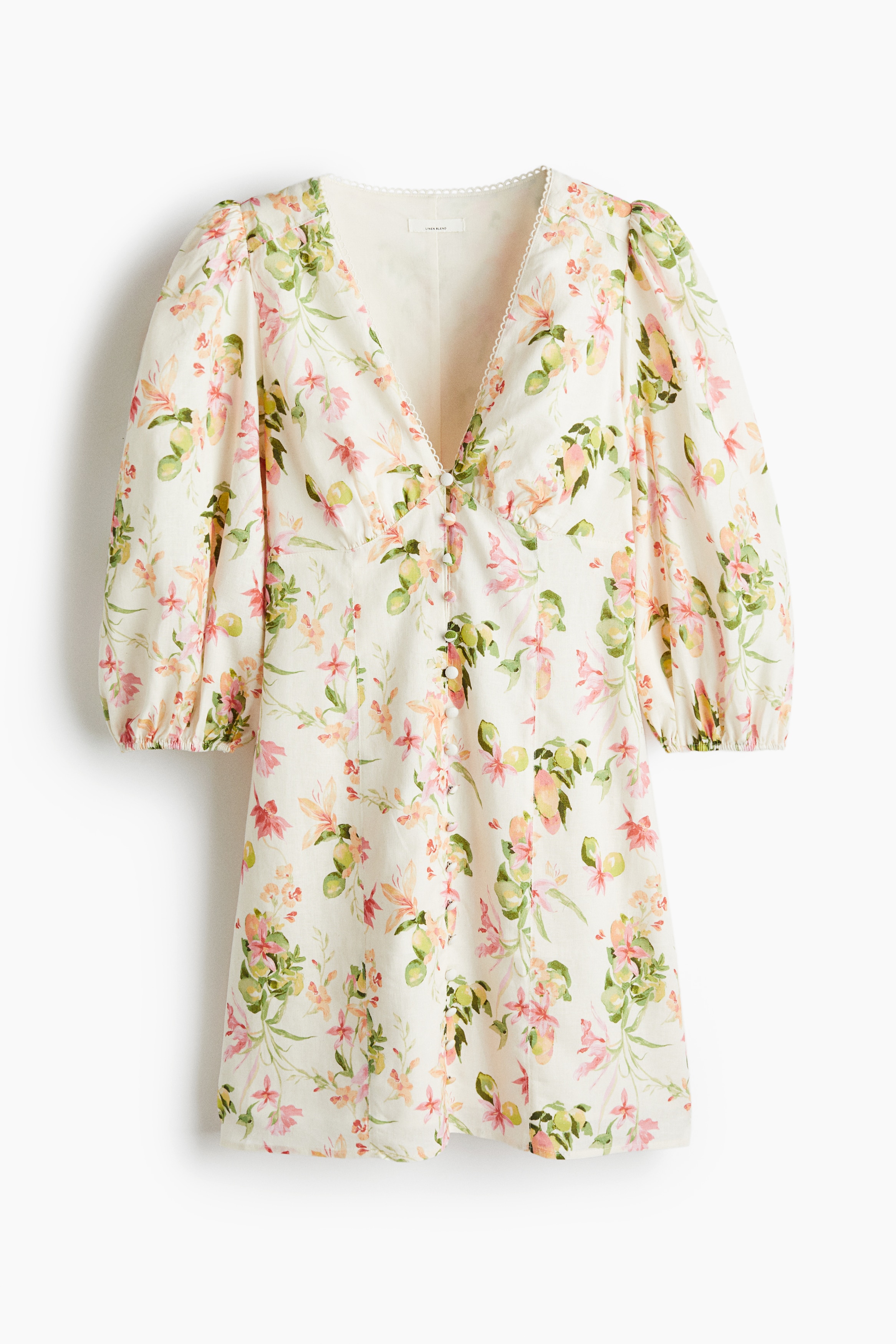 Robe en lin mélangé - Blanc/motif