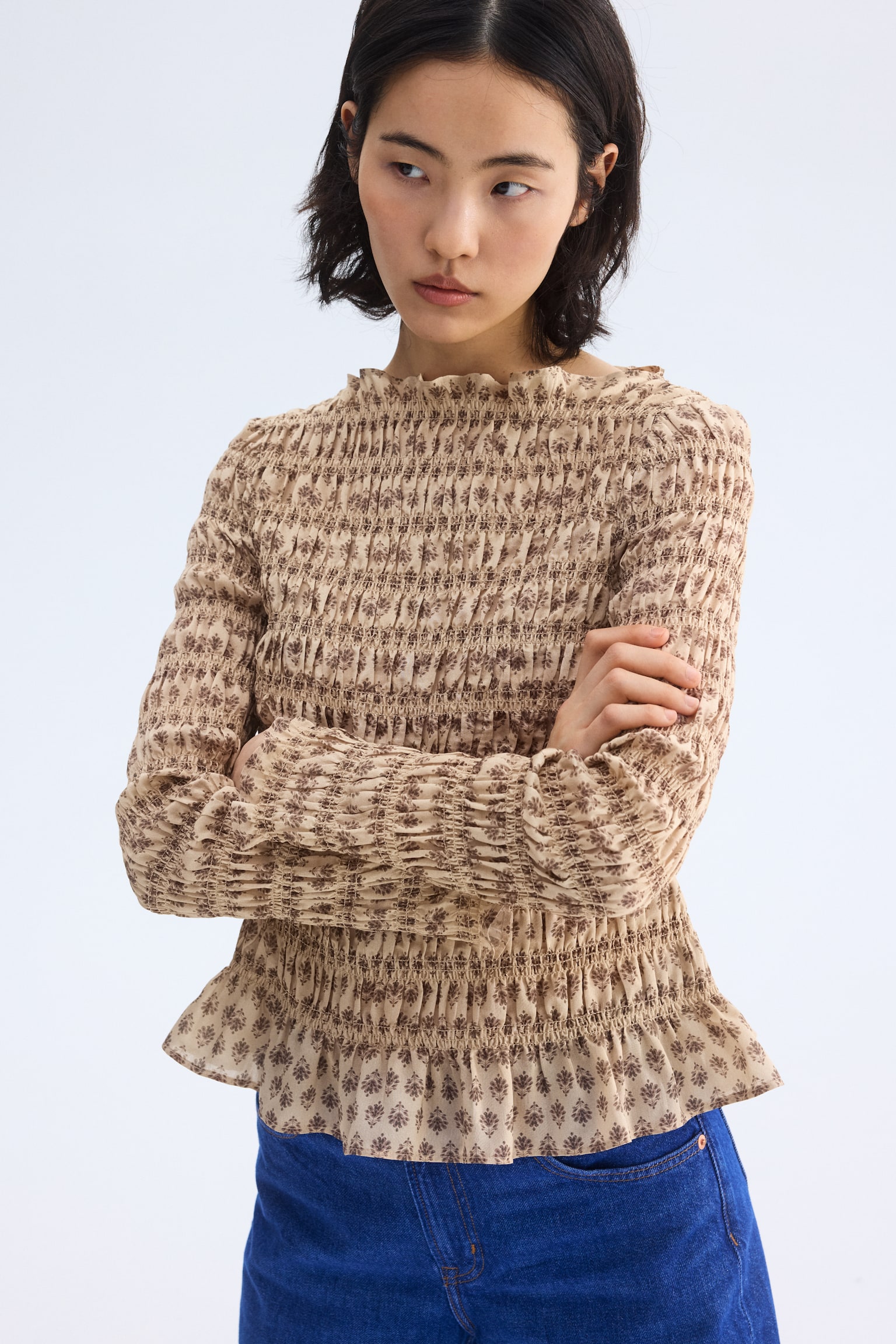 Smocked top - Beige/Floral/Rust brown/Beige/Leopard print - 5