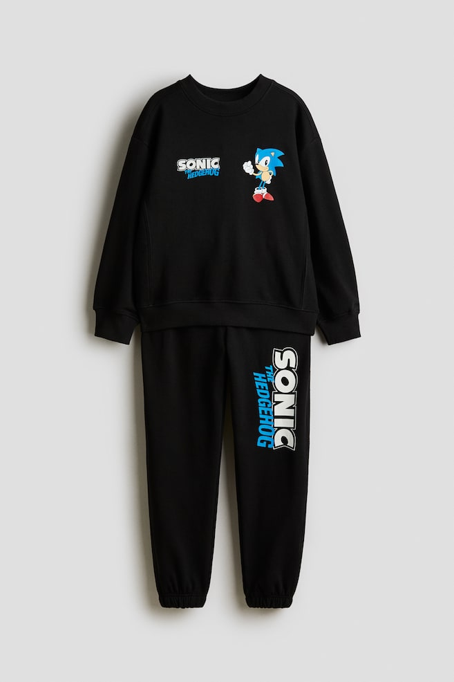 2-teiliges Sweatshirt-Set - Schwarz/Sonic the Hedgehog/Blau/Bluey/Hellgraumeliert/Micky Maus - 1