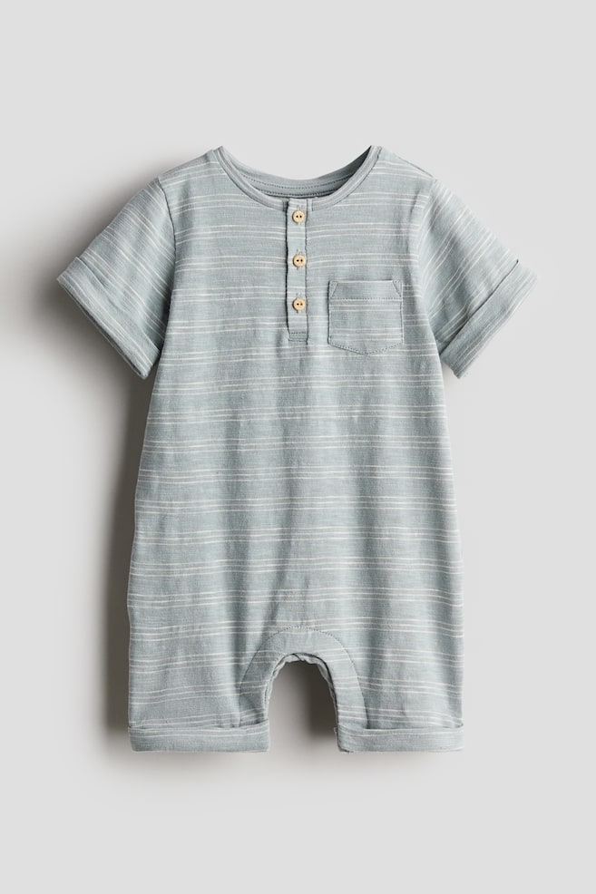 Cotton Romper - Light turquoise/Stripe/Navy blue/Stripe - 1