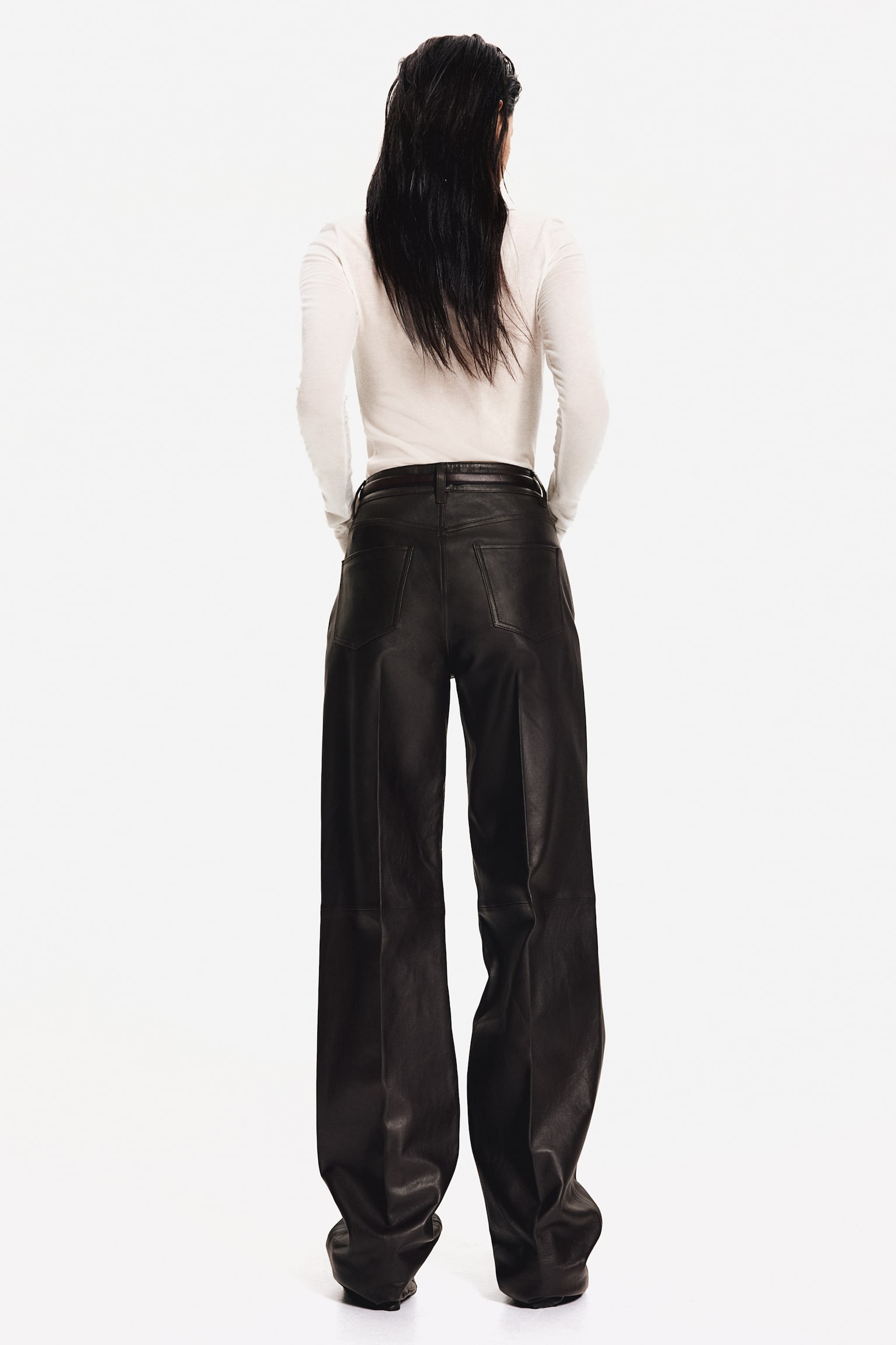 Straight leather trousers - Dark brown/Black - 5