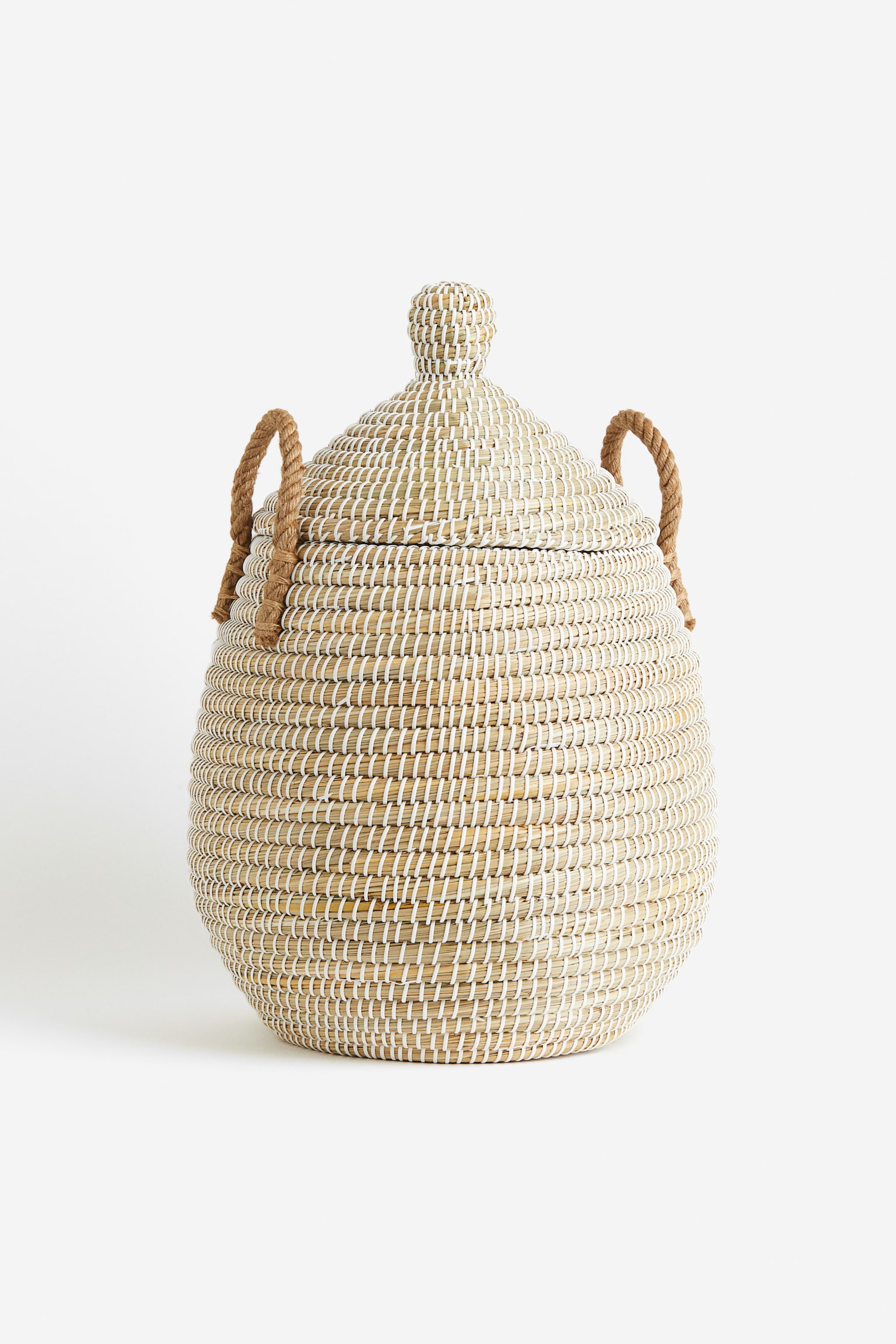 Lidded storage basket - Beige/White - 1