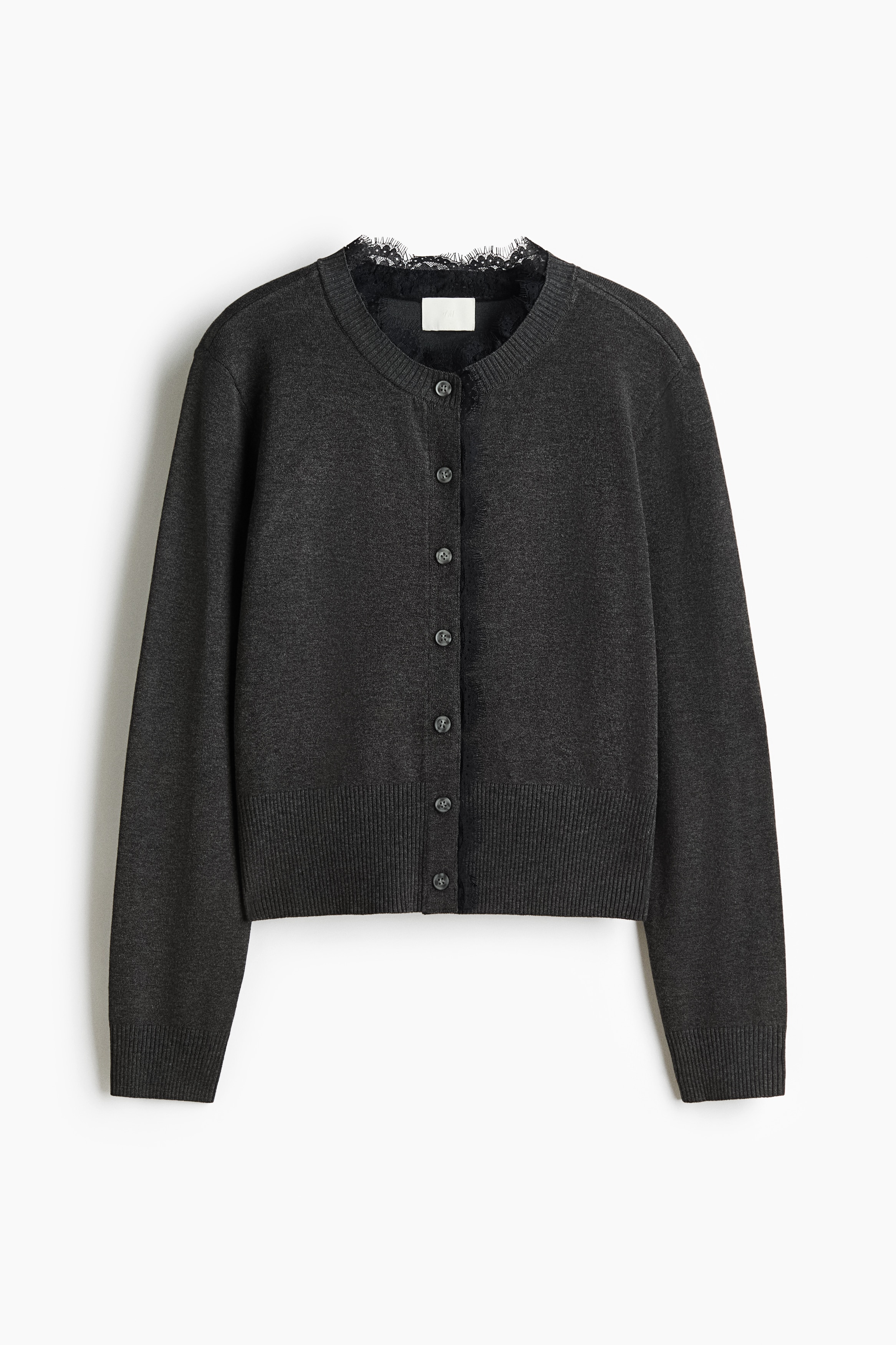 레이스 트리밍 가디건 - 다크 그레이 멜란지/크림