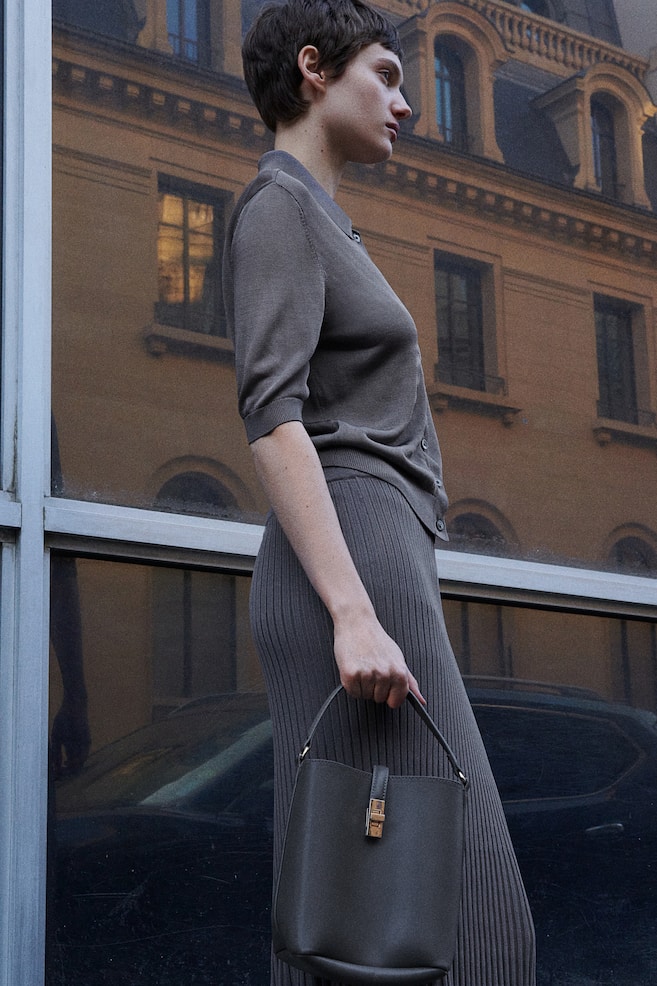 Rib-knit flared skirt - Grey - 4