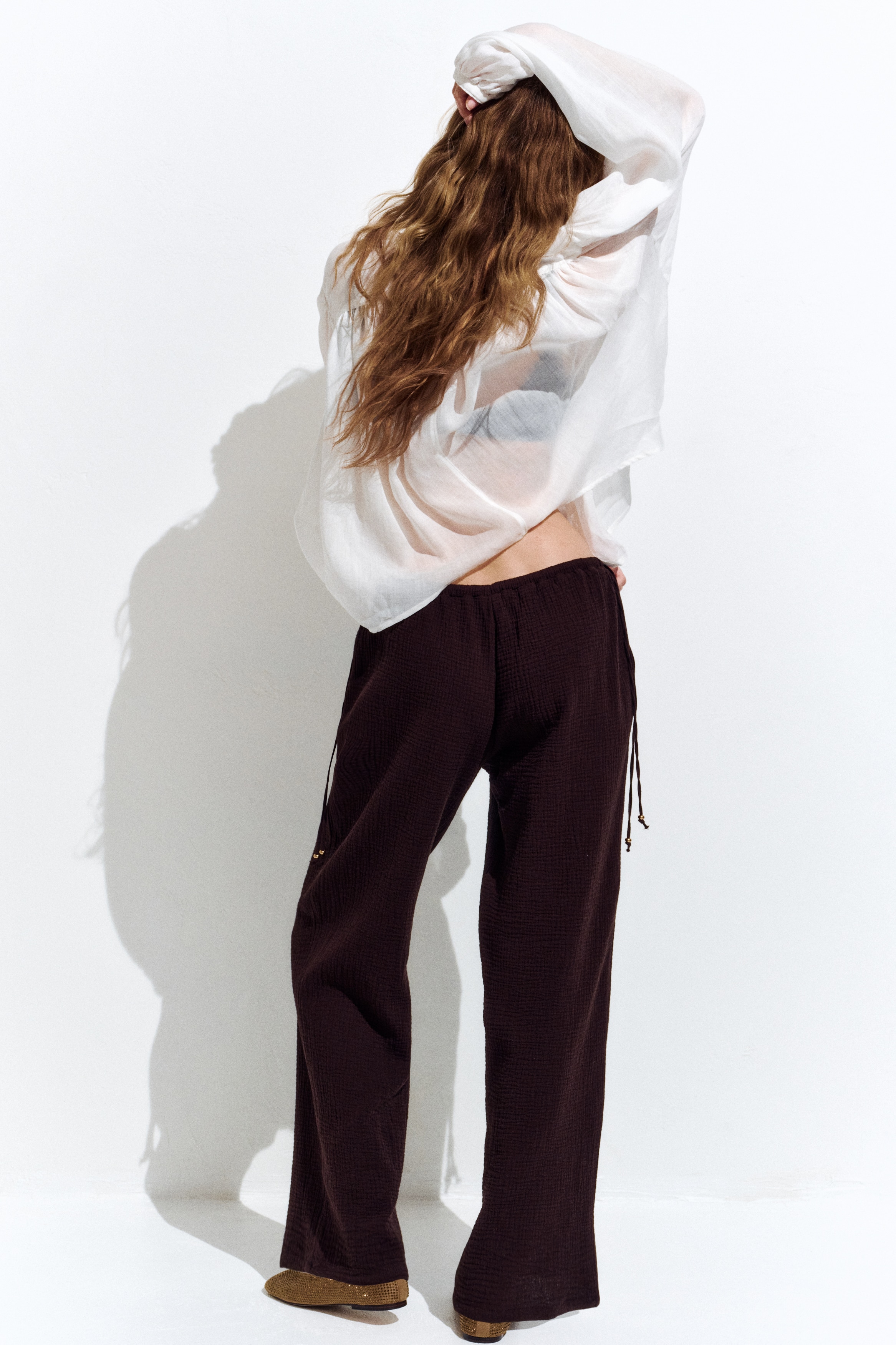 Wide-Leg Drawstring Pants - Dark brown - Ladies | H&M US