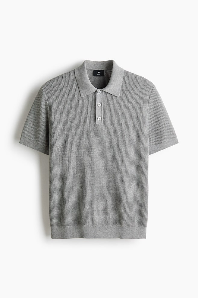 Regular-Fit Knit Polo Shirt - Gray melange/Cream/Navy blue/Dark brown - 1