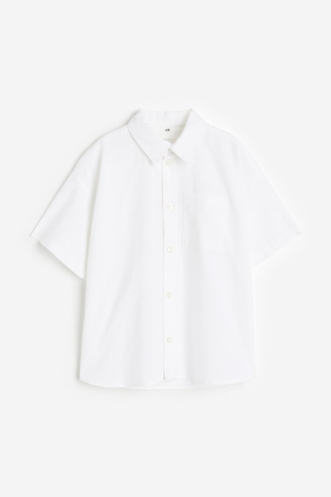 Skjorte i poplin af hørblanding - Hvid/Beige/Sortternet/Blå/Stribet/Mintgrøn/dc - 1