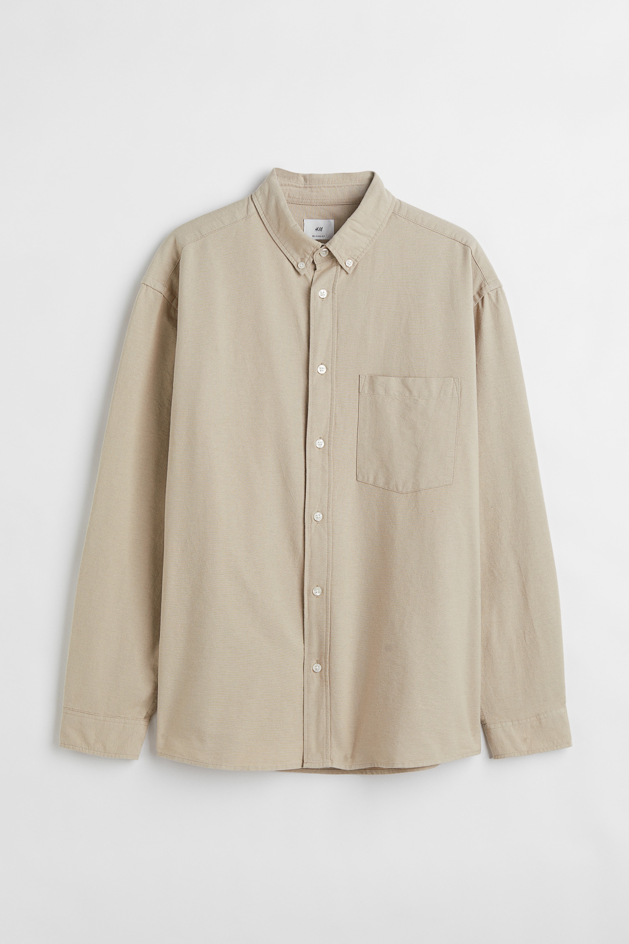 Relaxed Fit Oxford Shirt - Long sleeve - Regular length - Beige - Men ...