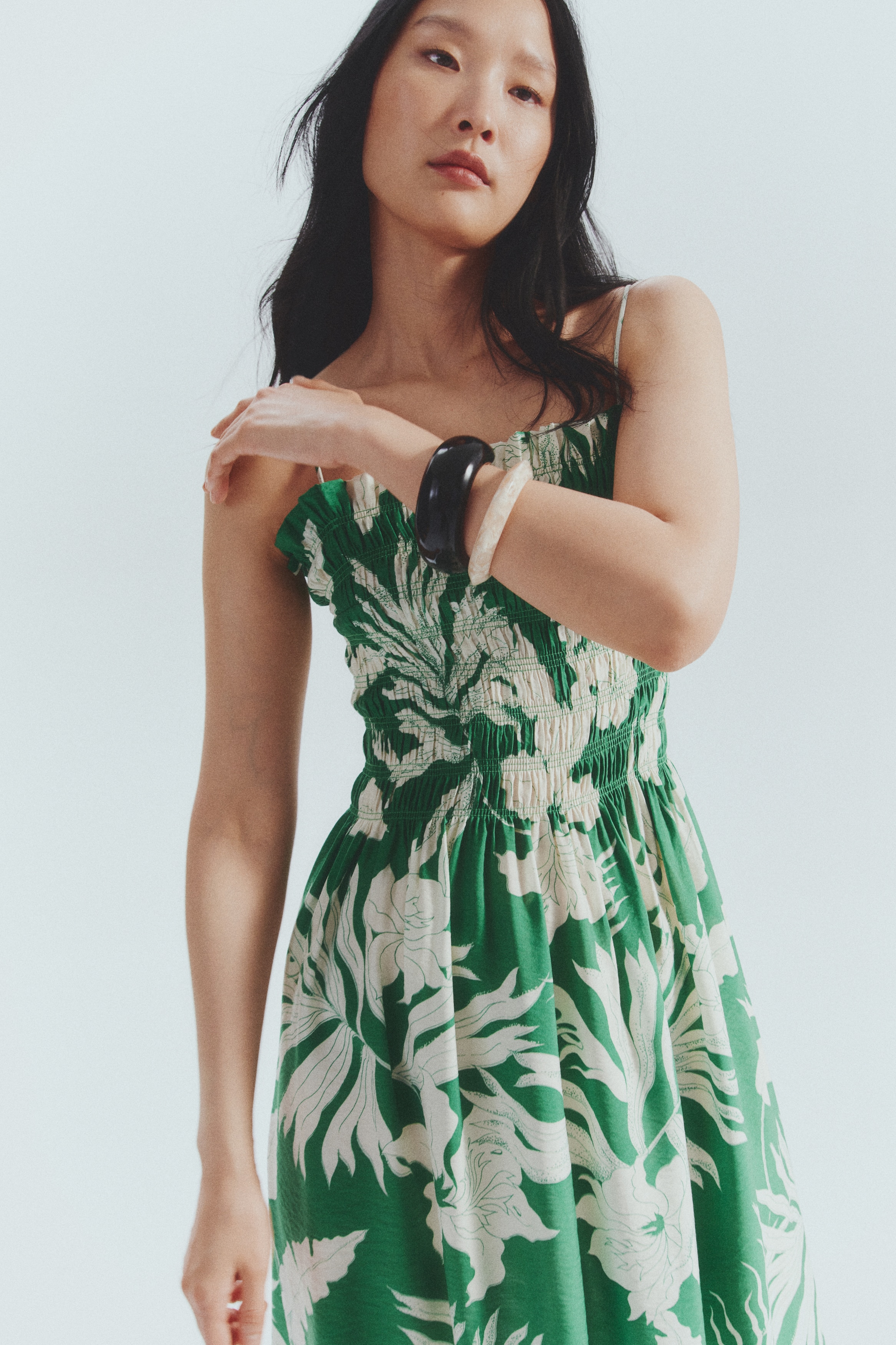 Smocked-bodice strappy dress