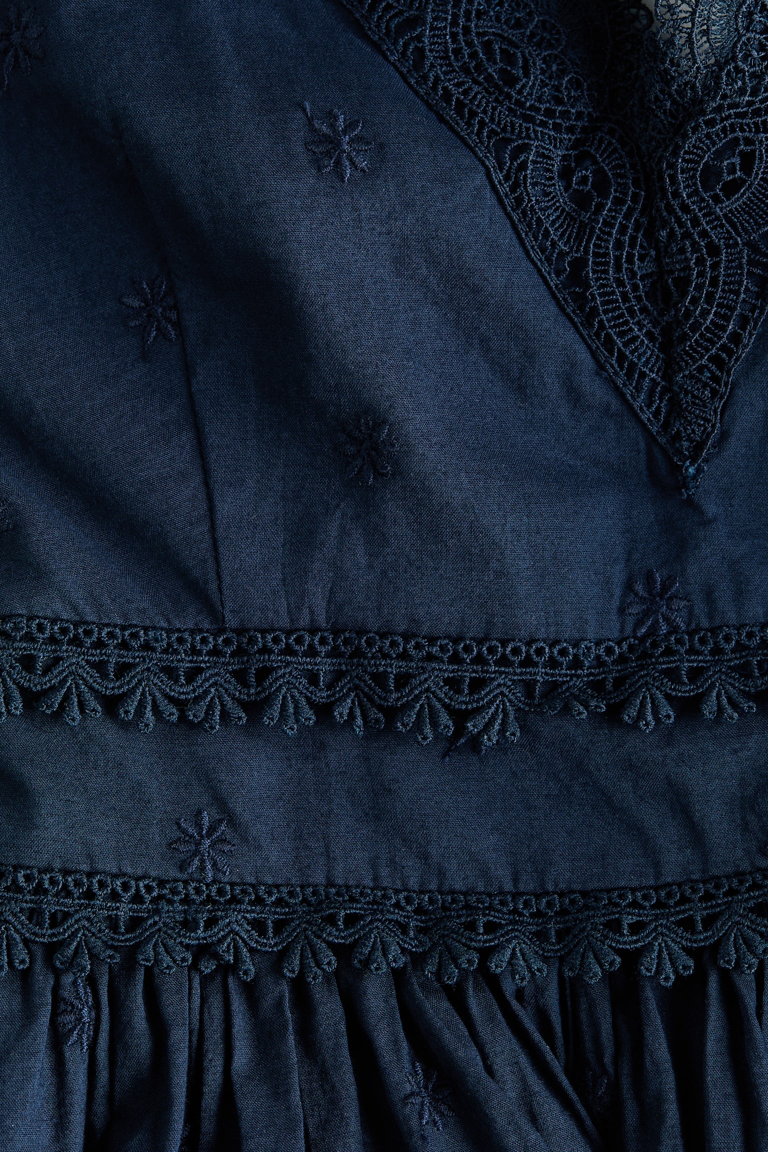 Женское платье H&M Lace-Trimmed Cotton, цвет: Тёмный синий — фото 4