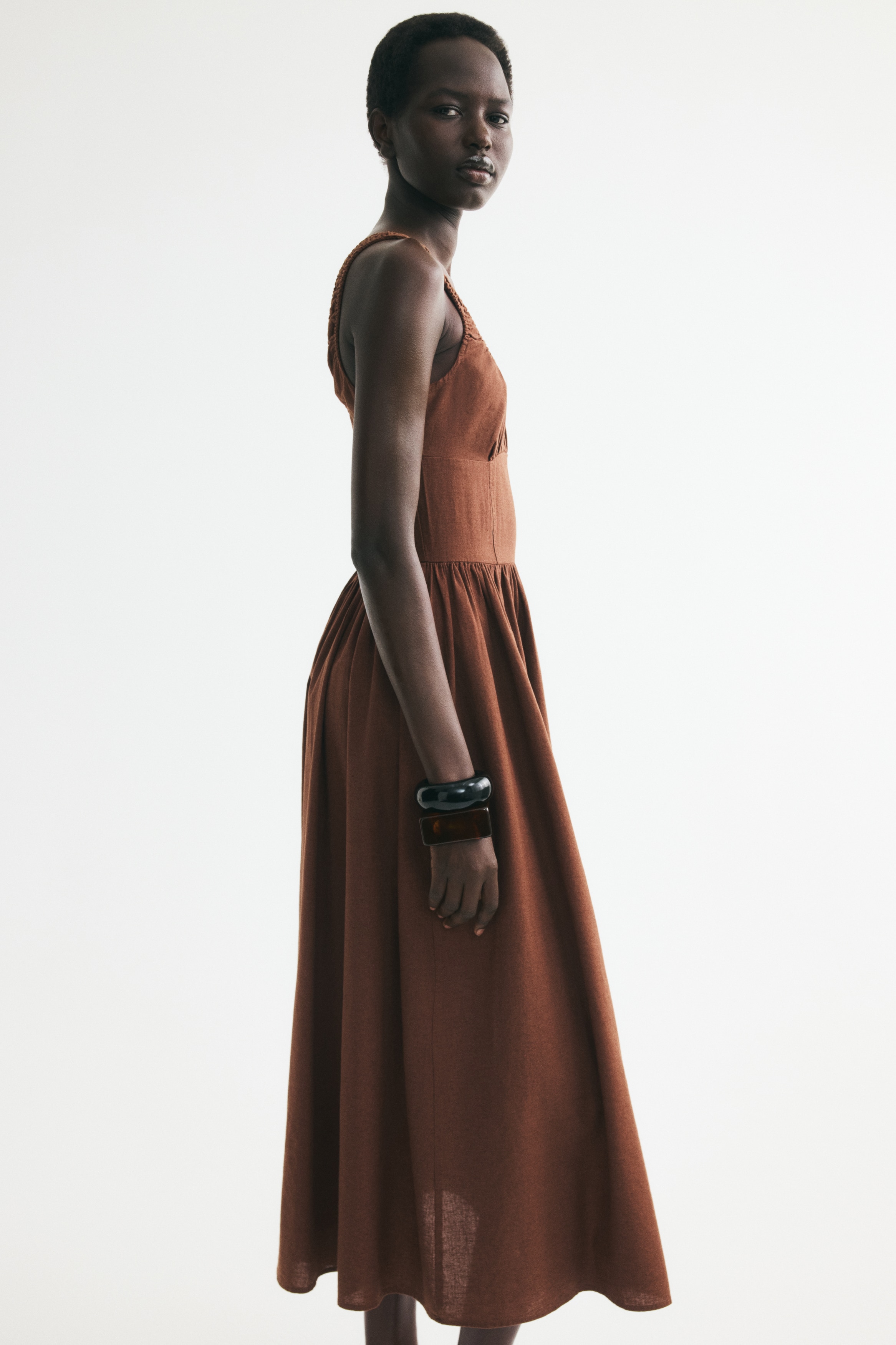 h&m brown dress ruched Ladies - Light Brown/Leopard Print Ruched Scarf-Detail Dress - Size: XXS