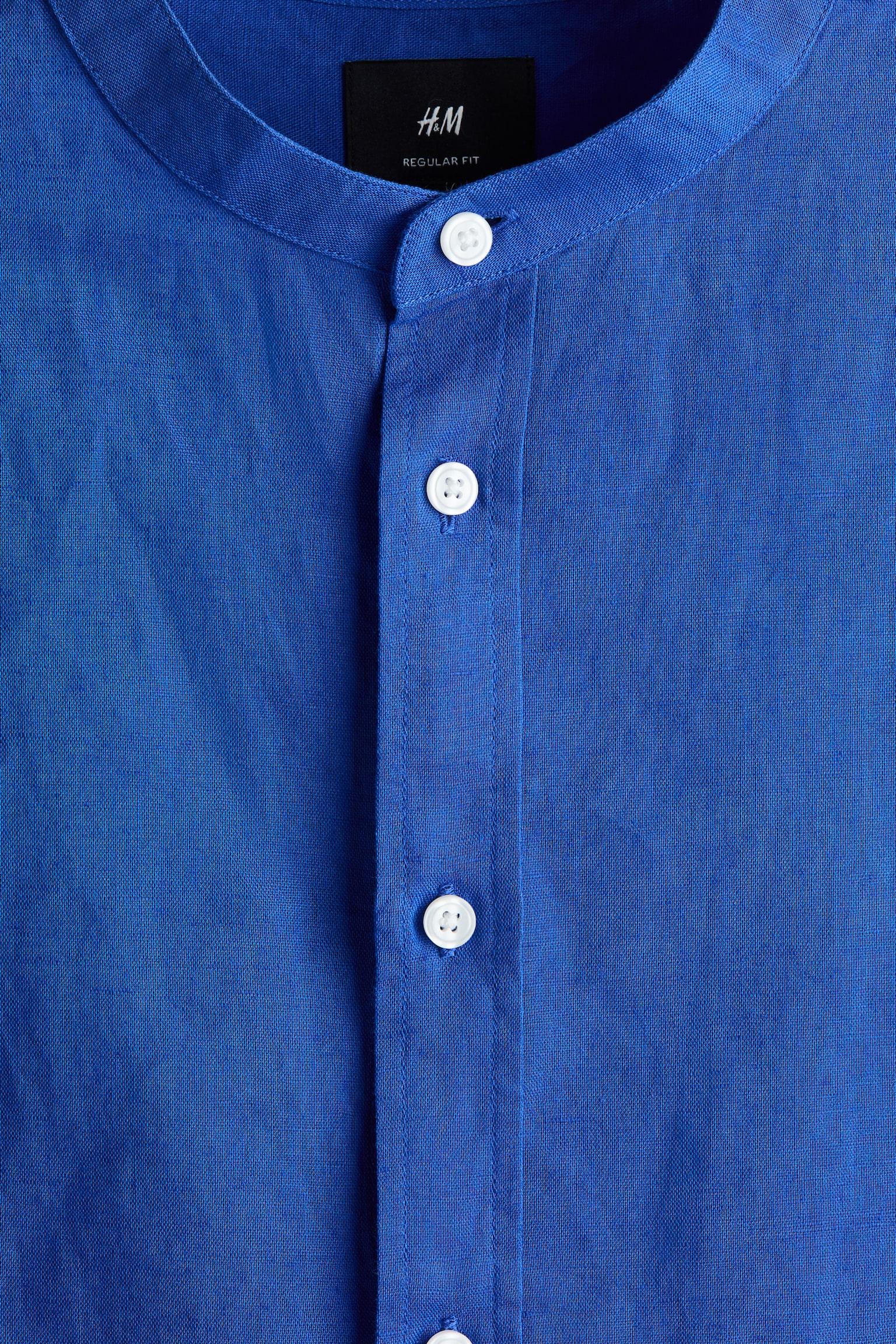 Regular Fit Linen-blend grandad shirt - Bright blue/Dark orange - 3