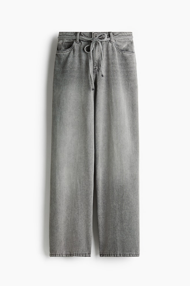Wide-Leg Tie-Belt Jeans - Denim gray - 1
