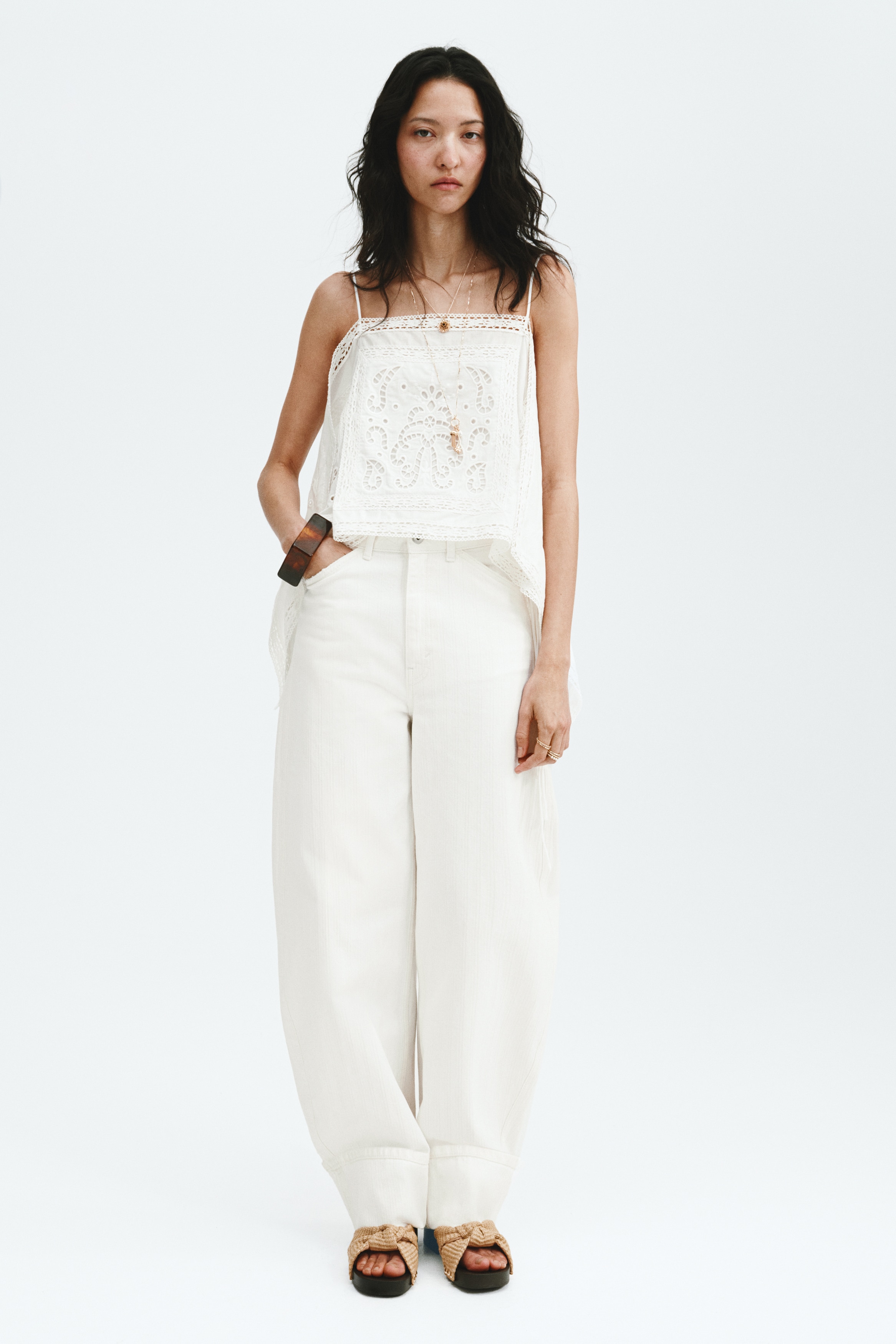 Barrel Leg Regular Waist Jeans - Krem