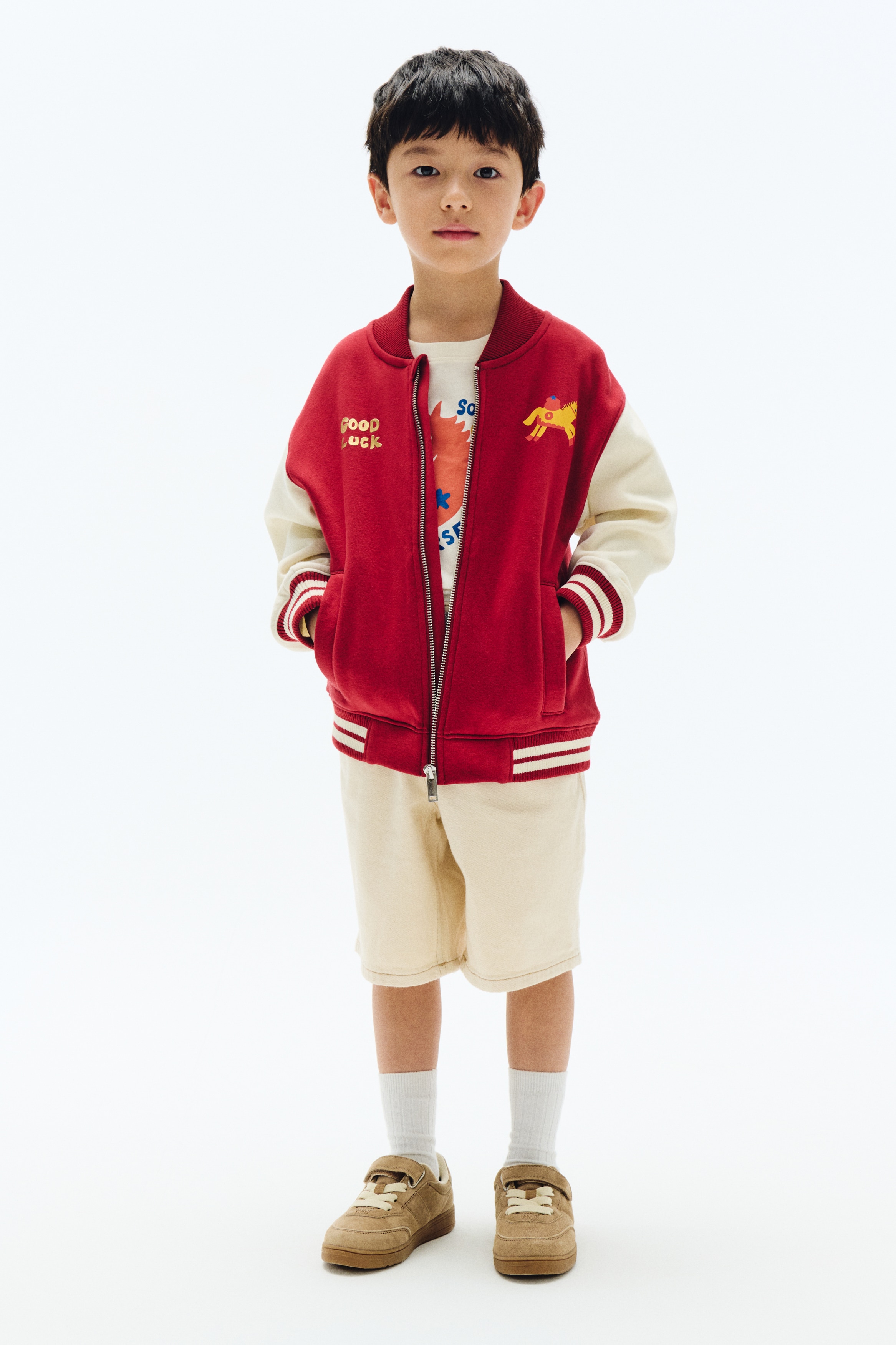 Print-motif baseball jacket - Red/Horse