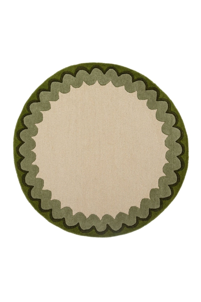 Wiggle Border Wollen Rond Vloerkleed - Olijfgroen - 1