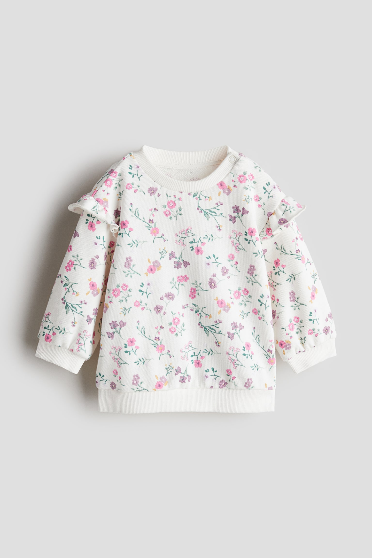 Frill-trimmed sweatshirt - White/Floral - 1