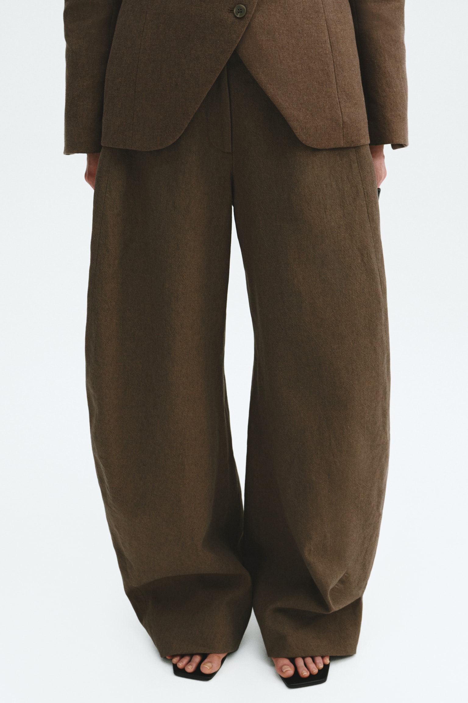 Linen-blend balloon trousers - Dark mole - 3