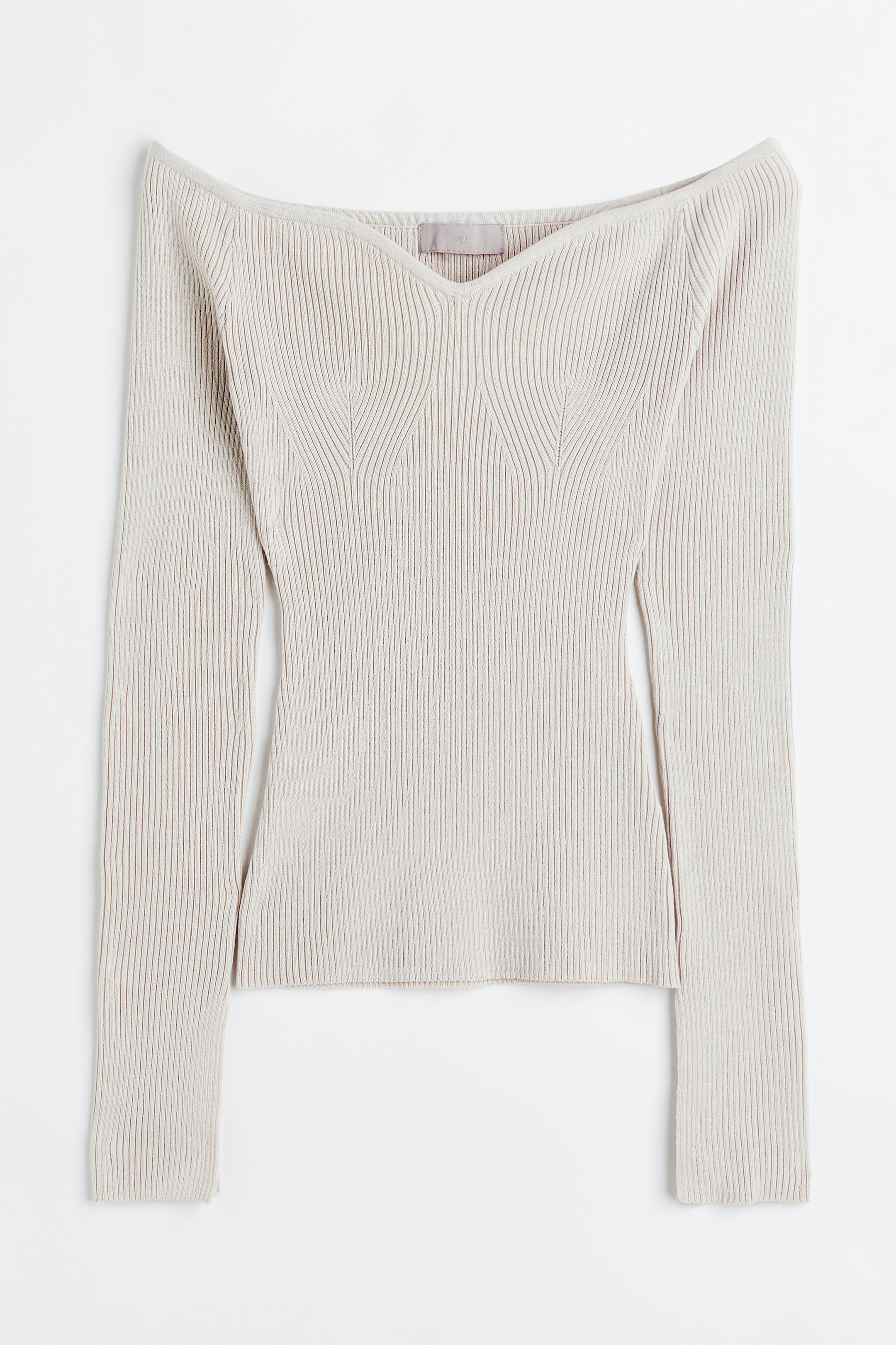 Off-the-shoulder rib-knit top - Extra long sleeve - Regular length ...