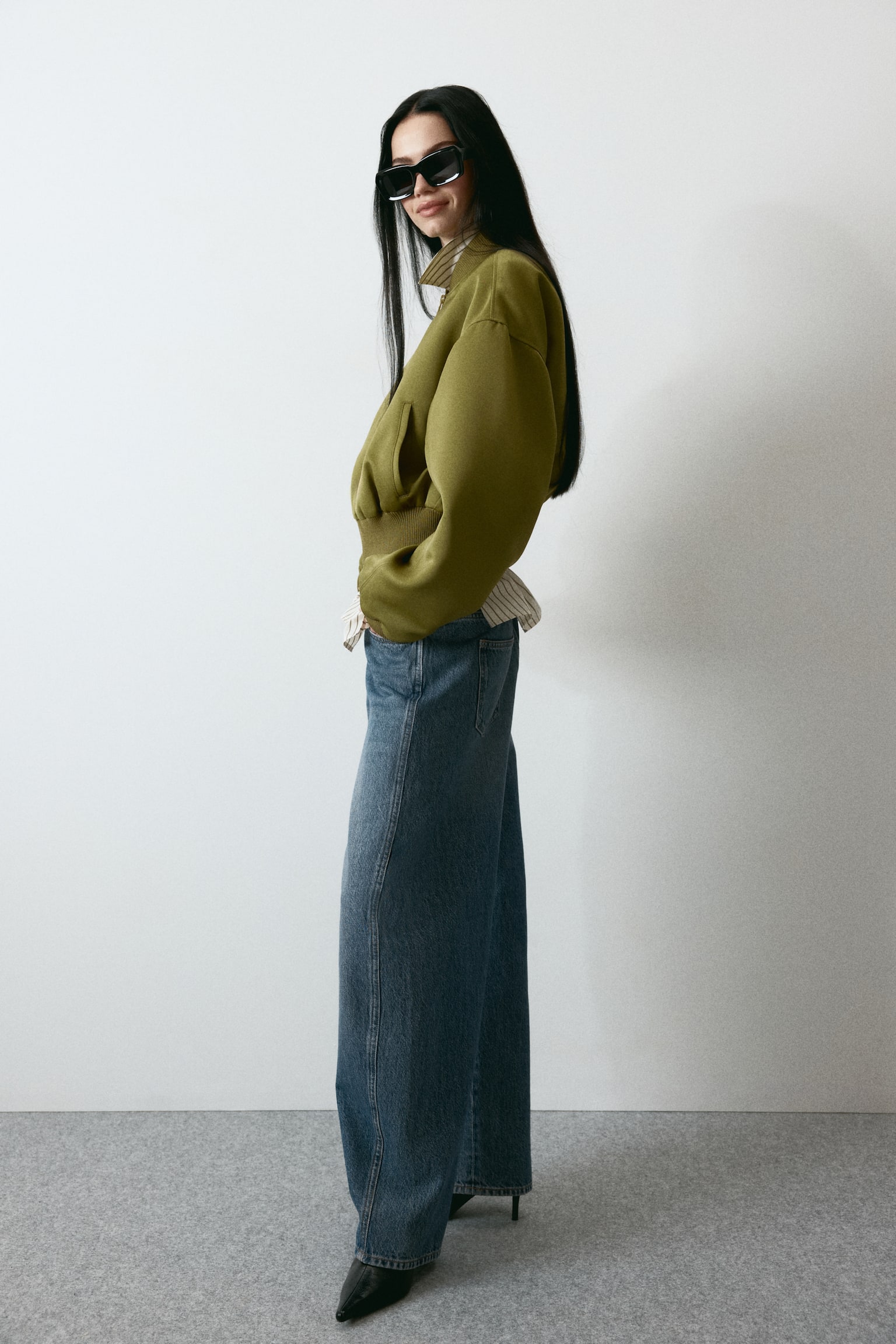 Barrel Leg High Waist Jeans - Azul denim/Gris jaspeado claro/Negro lavado - 6