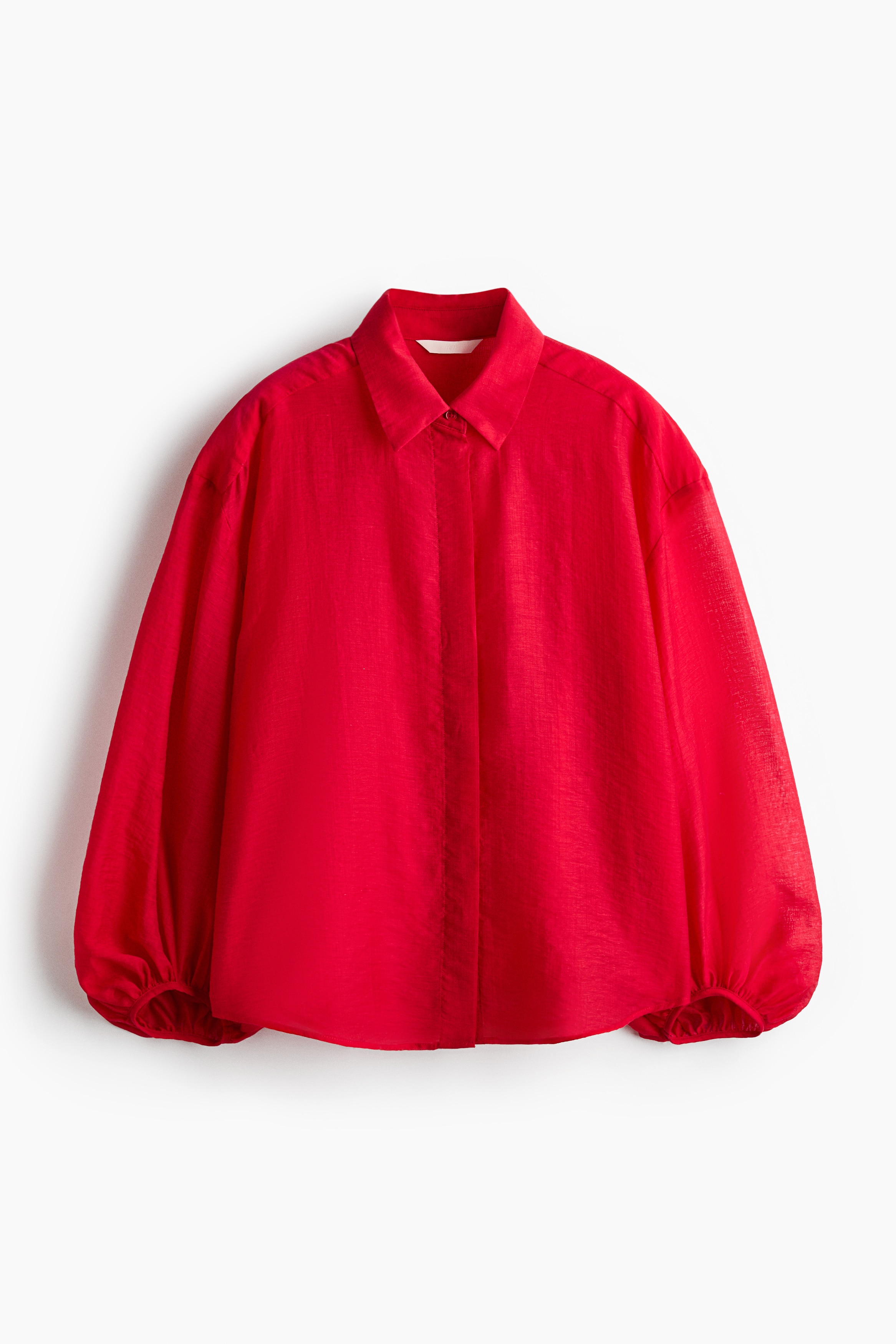 Balloon-sleeved linen-blend shirt - Red