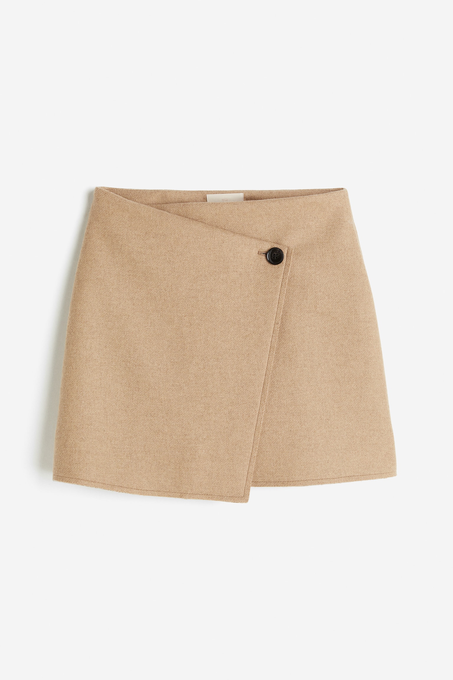 Wool Blend Wrap Skirt - Beige - 1