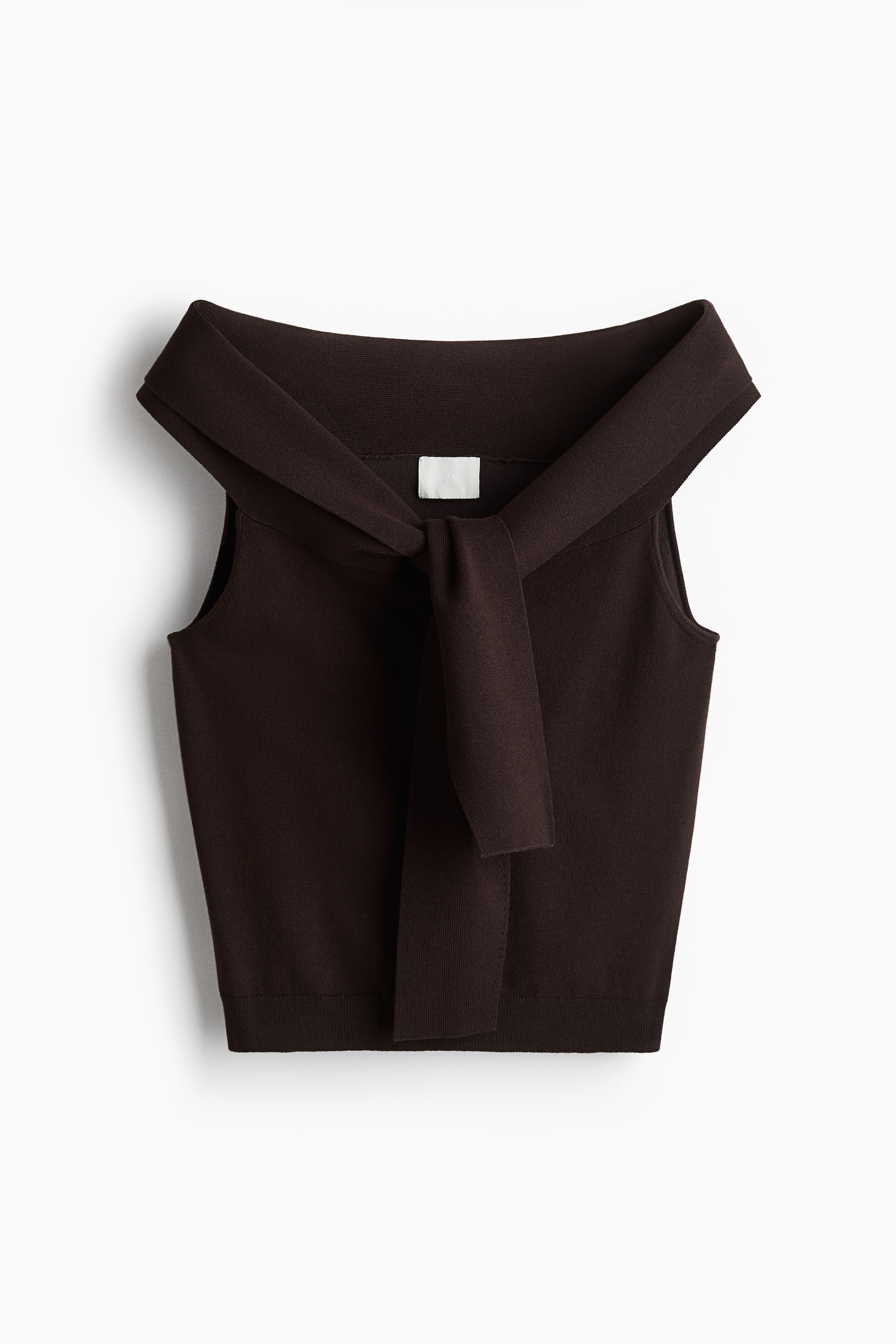 Fine-knit off-the-shoulder top - Dark brown/Black
