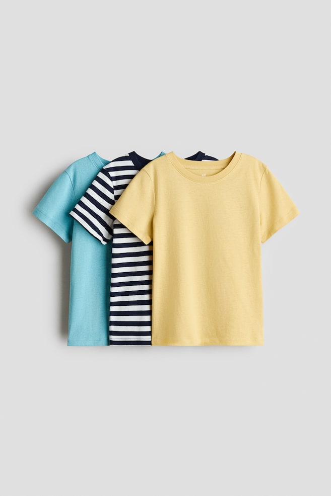 3-Pack Cotton T-Shirts - Yellow/striped/White/striped/Blue/white/khaki green/Bright red/striped/Blue/red striped/White/gray melange/navy blue/Navy blue/white/Light dusty turquoise/White - 1