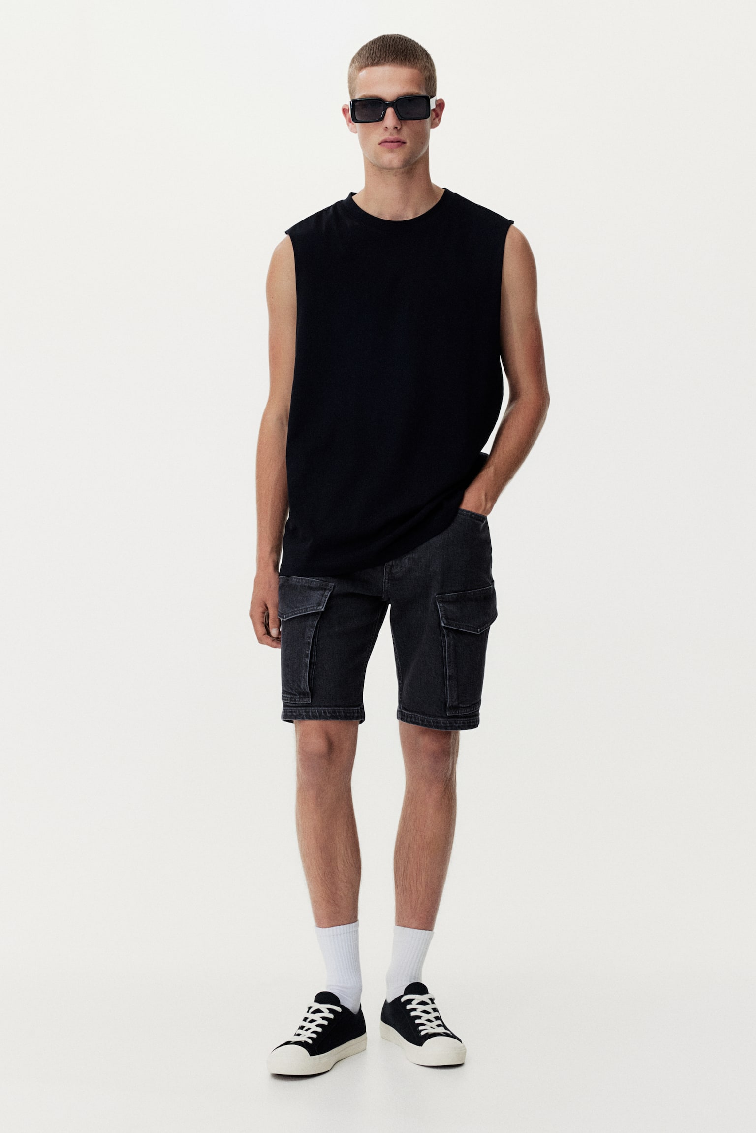 Slim Denim cargo shorts - Denim black - 1