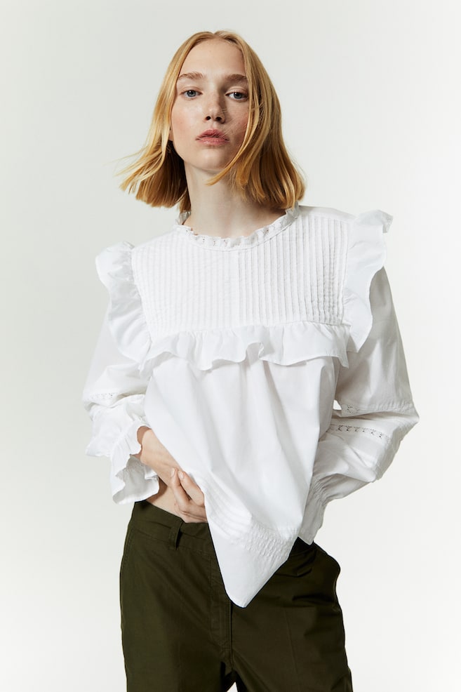 Pin-tucked cotton blouse - White - 1