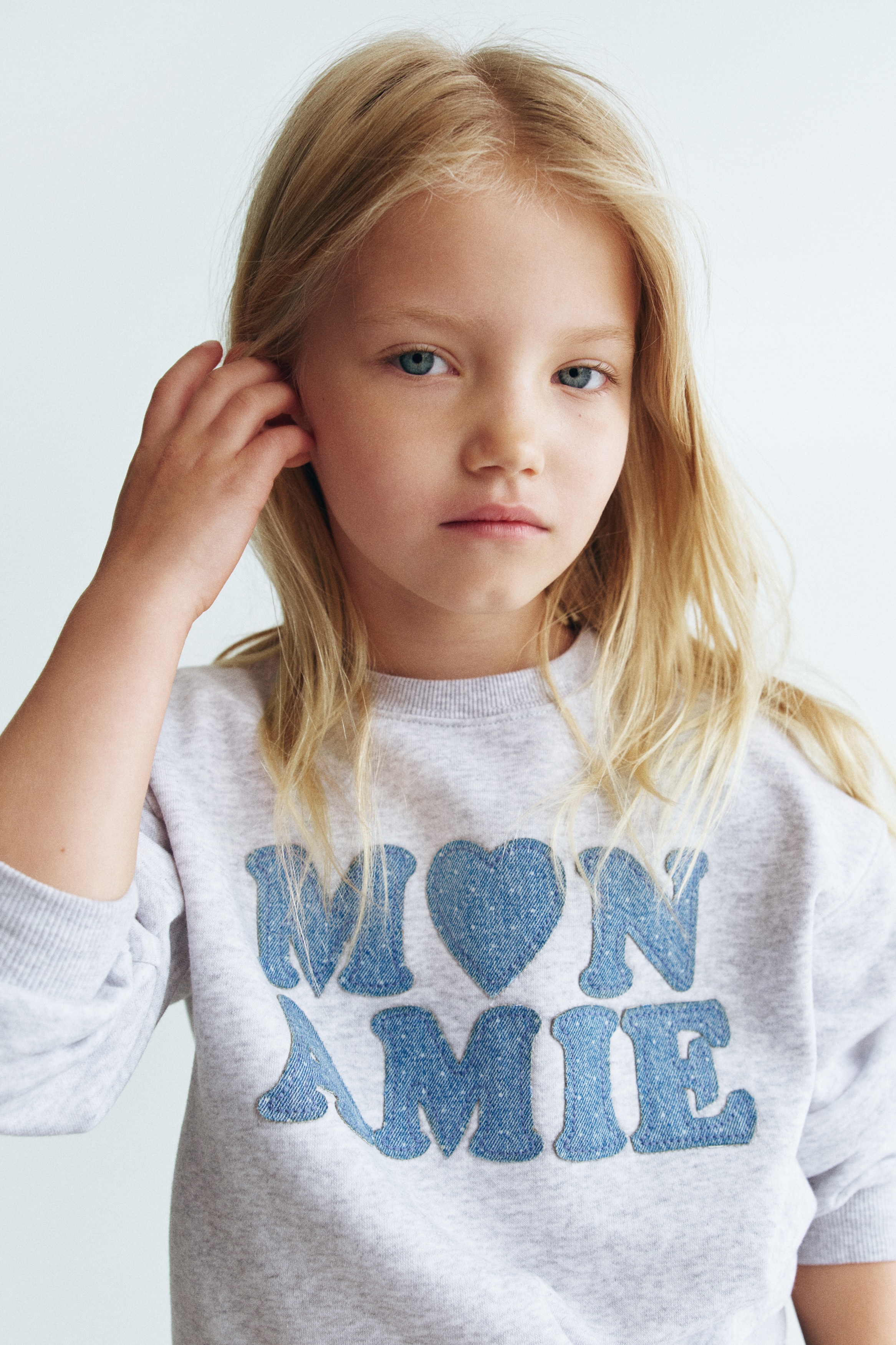 Motif-detail brushed-inside sweatshirt - Light grey marl/Mon Amie/Ivory/Milan